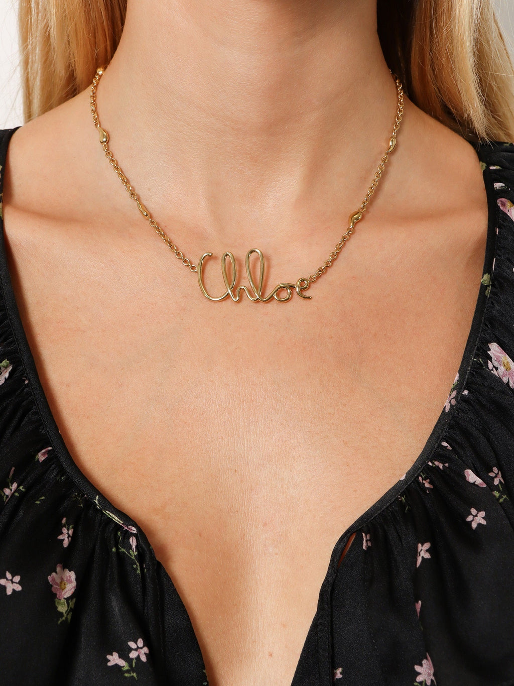 Chloe' Women Brass Necklace With Lettering Logo