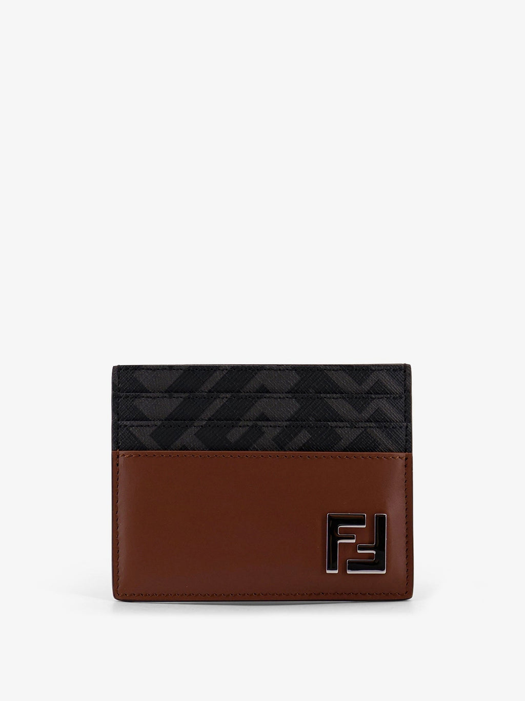 Fendi Men Leather And Ff Fabric Card Holder