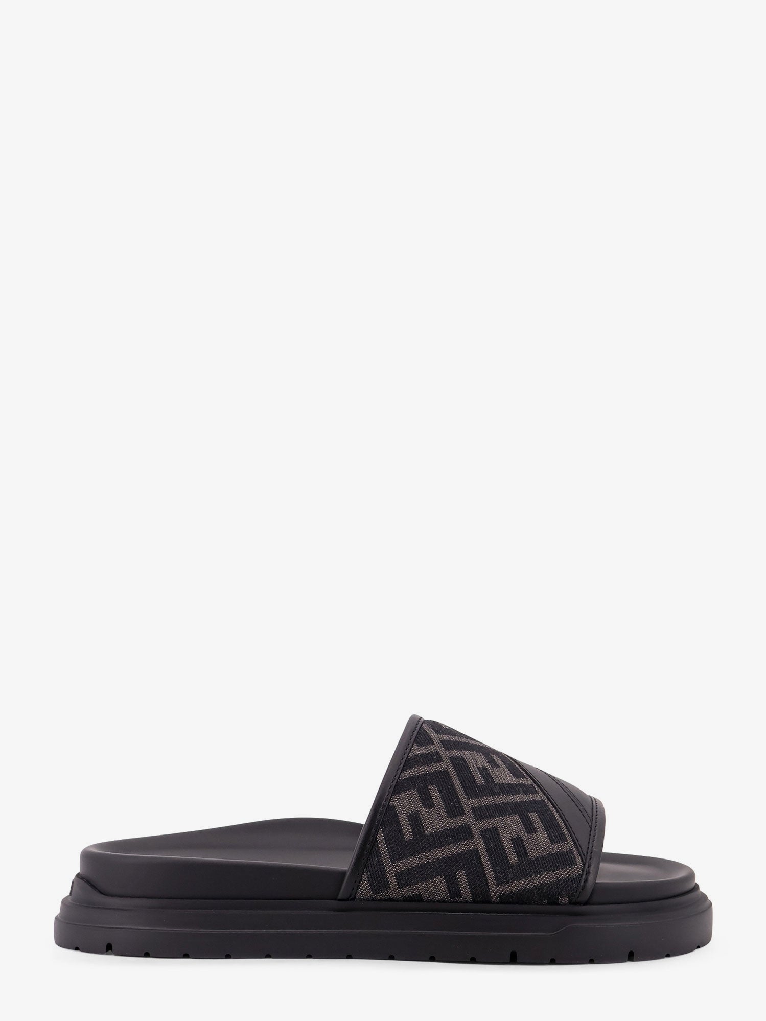 Fendi Men Low Leather Sandals With Ff Jacquard Insert