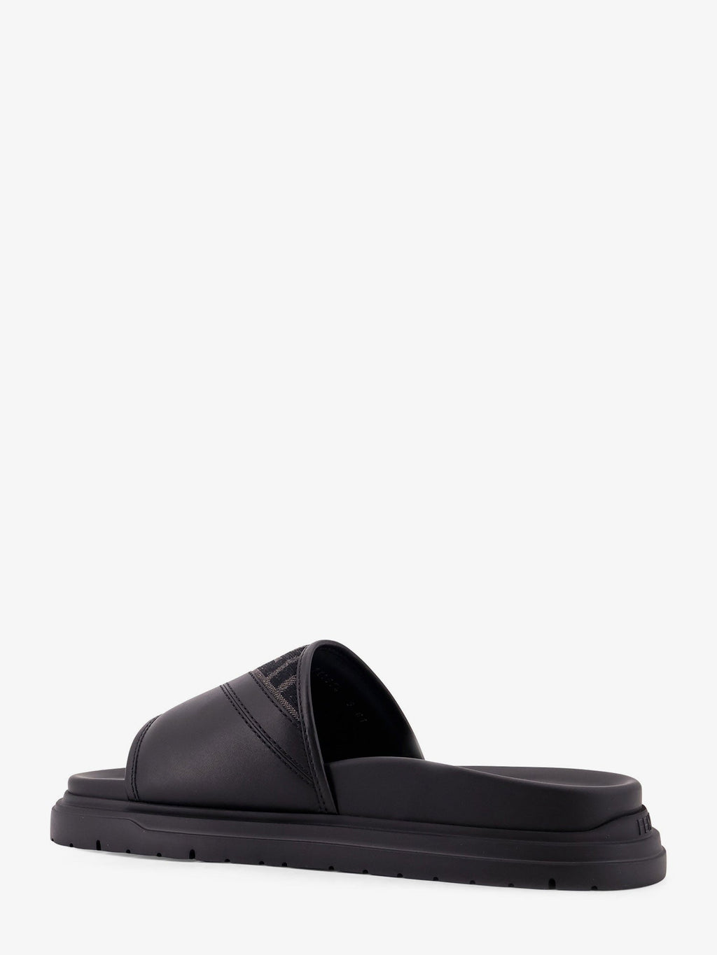 Fendi Men Low Leather Sandals With Ff Jacquard Insert