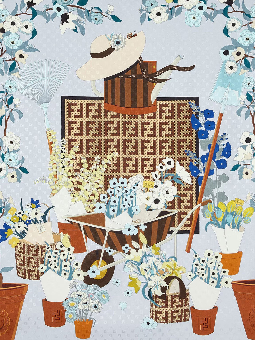 Fendi Women Silk Scarf With Gardening Print