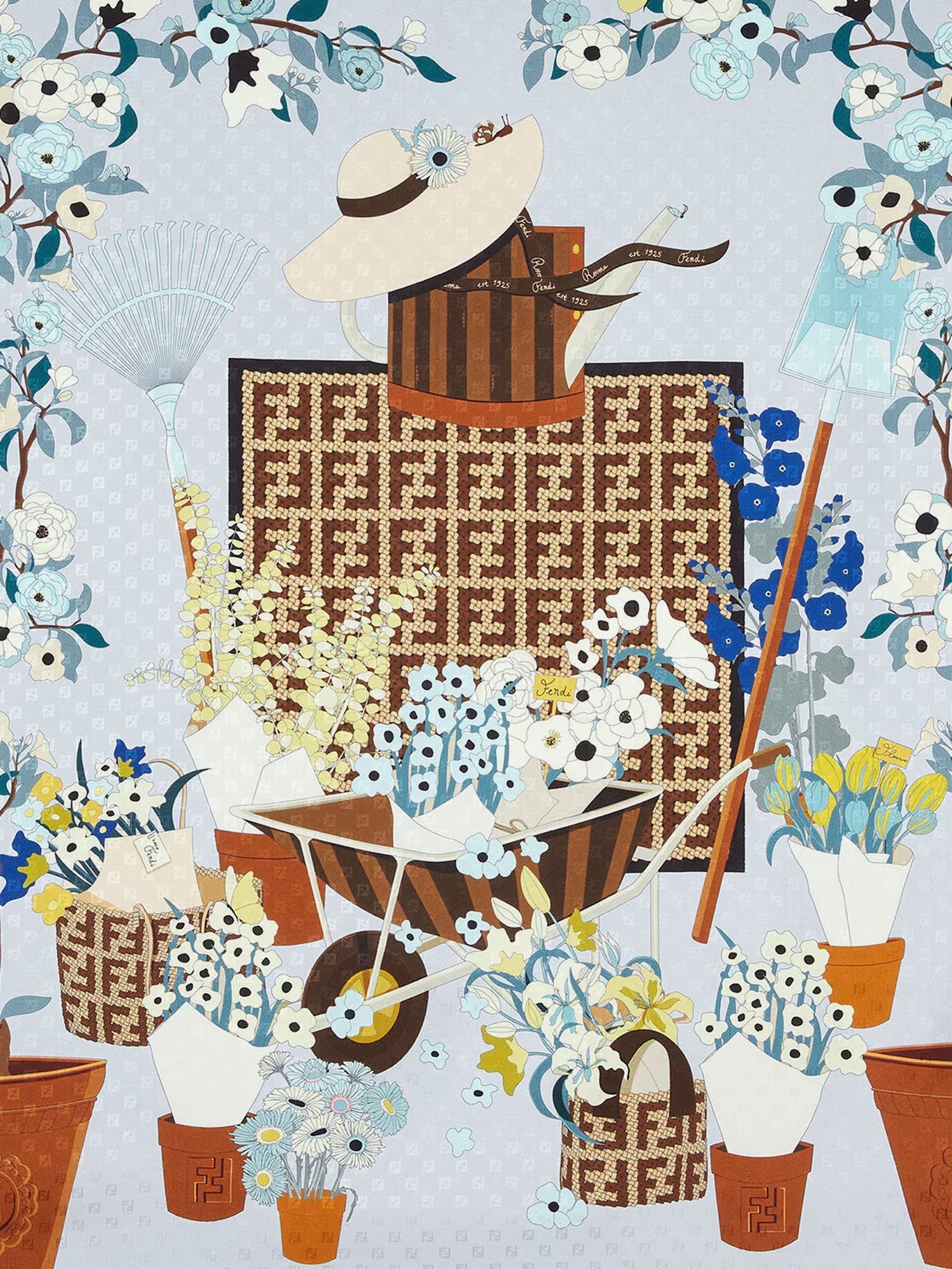 Fendi Women Silk Scarf With Gardening Print
