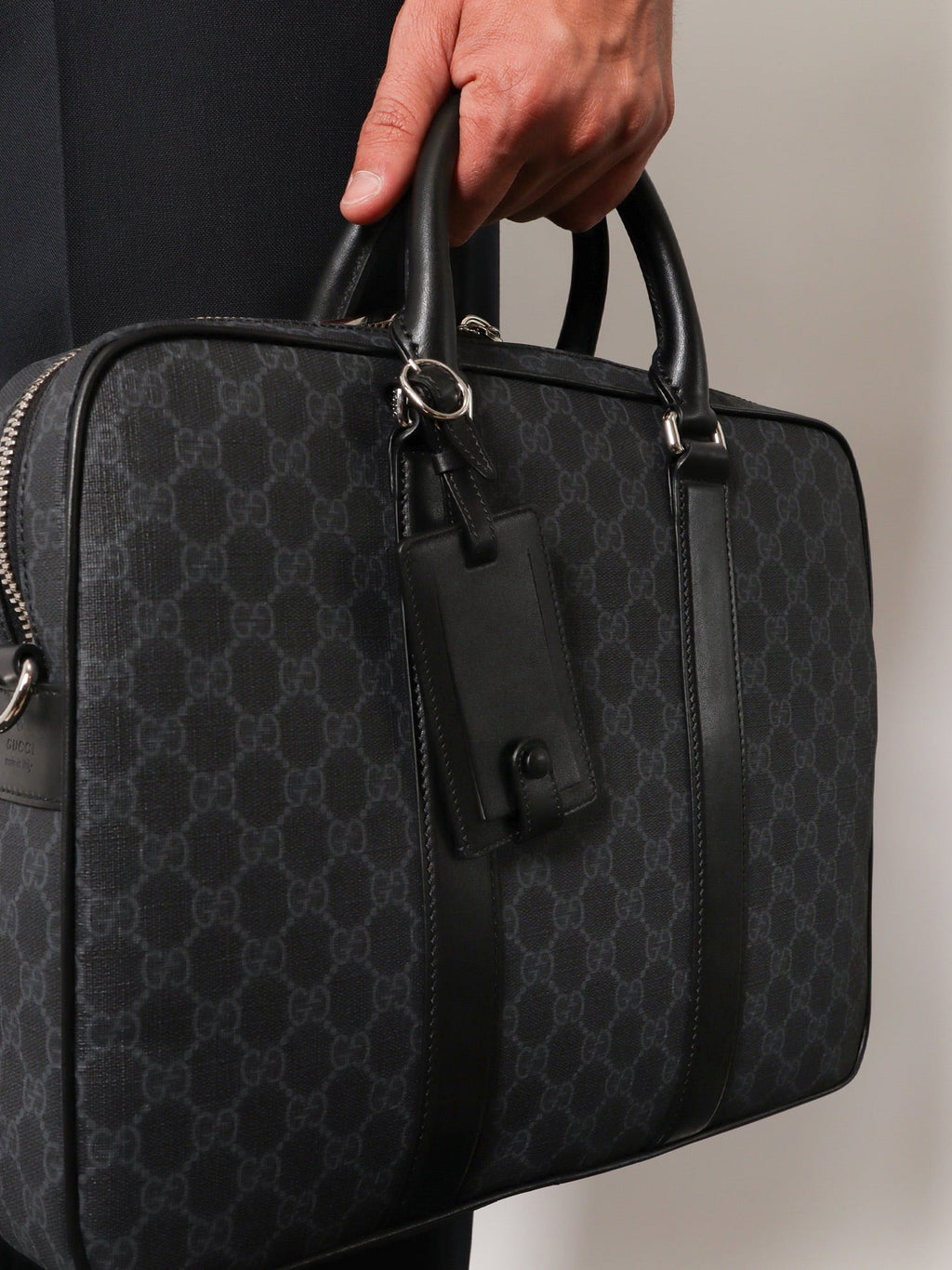 Gucci Men Gg Supreme Fabric And Leather Briefcase