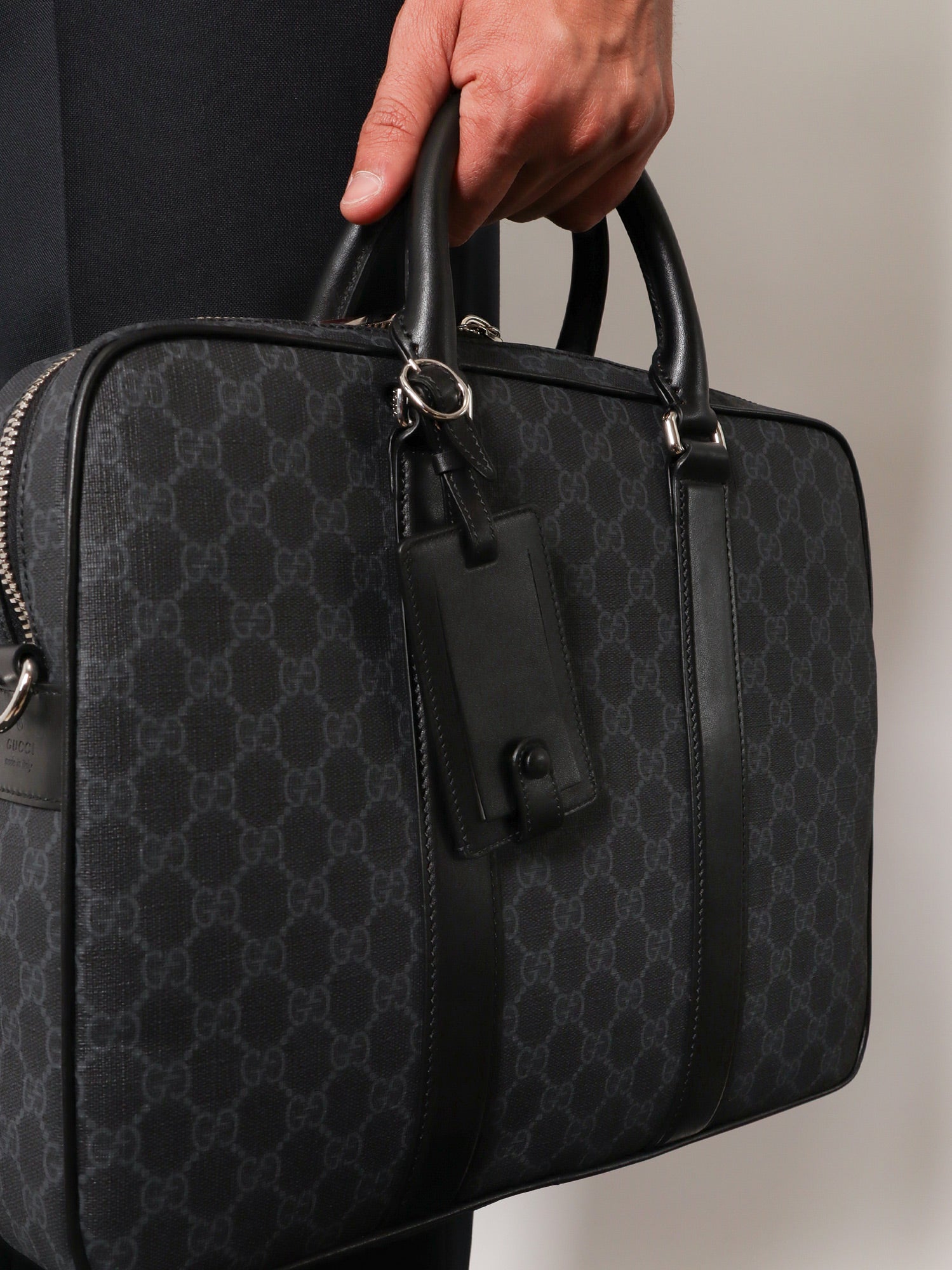 Gucci Men Gg Supreme Fabric And Leather Briefcase