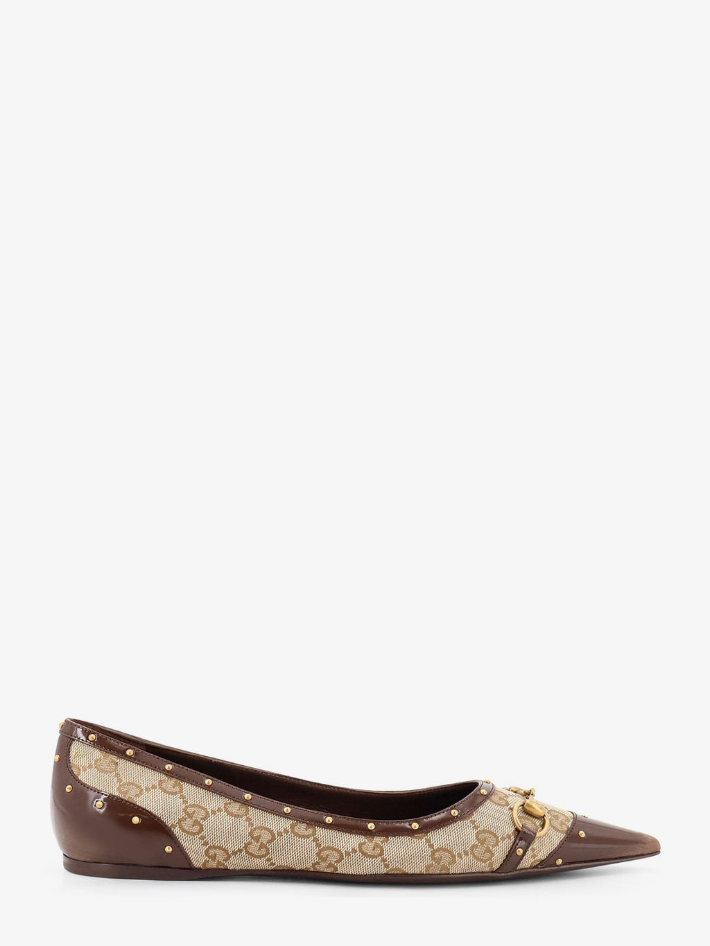 Gucci Women Savoy Gg Fabric Ballerinas With Stud Detail