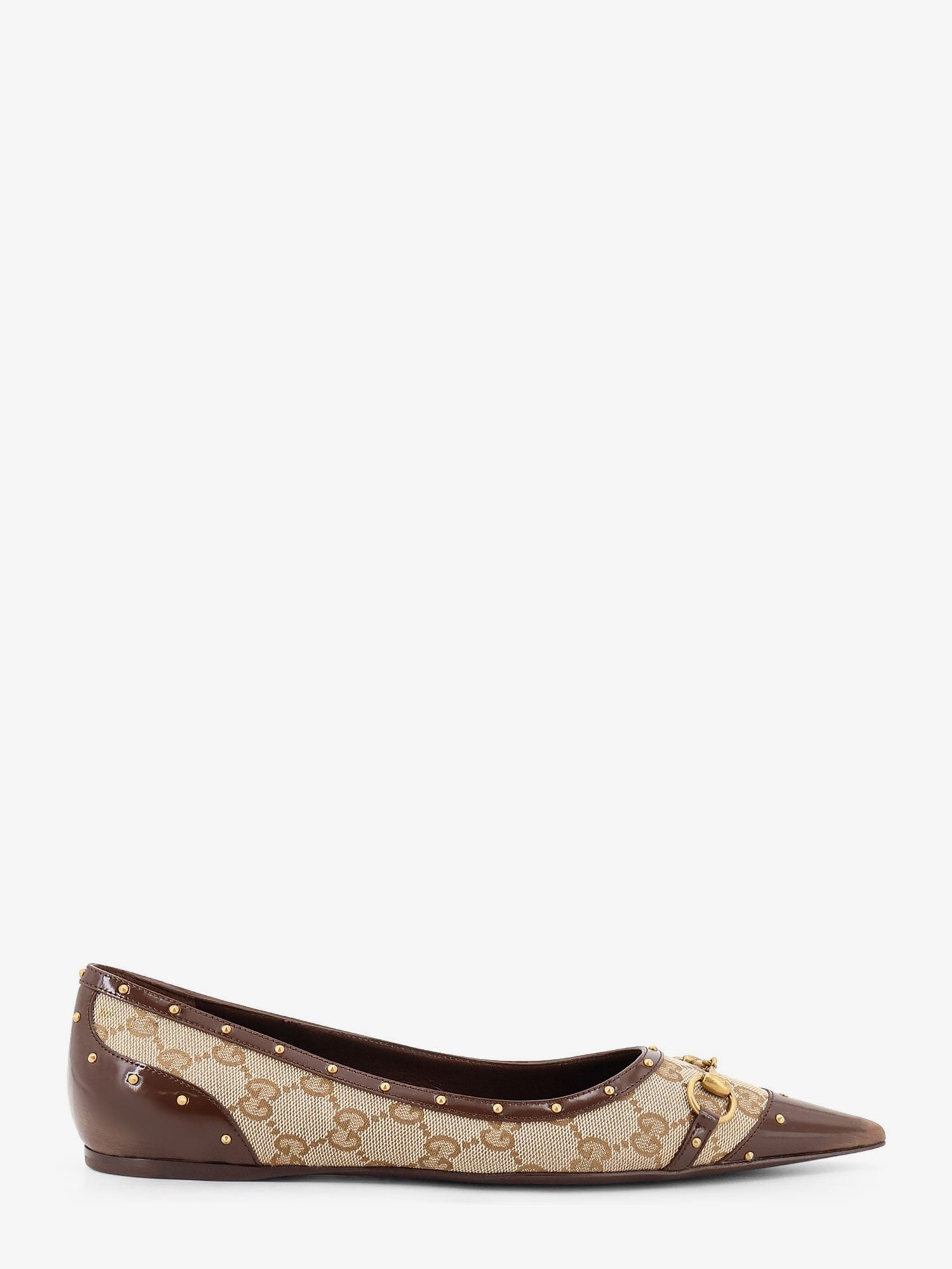 Gucci Women Savoy Gg Fabric Ballerinas With Stud Detail