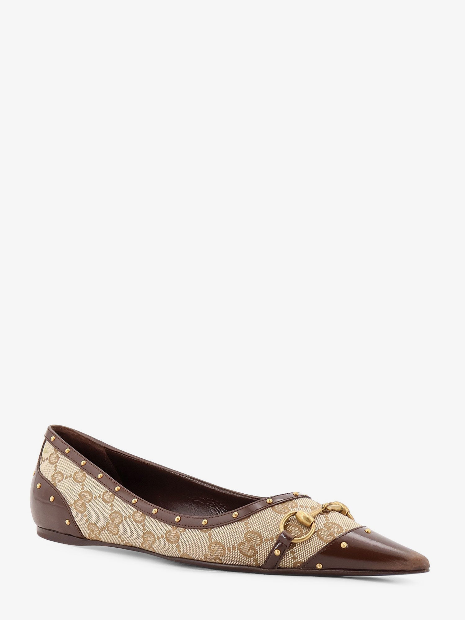 Gucci Women Savoy Gg Fabric Ballerinas With Stud Detail