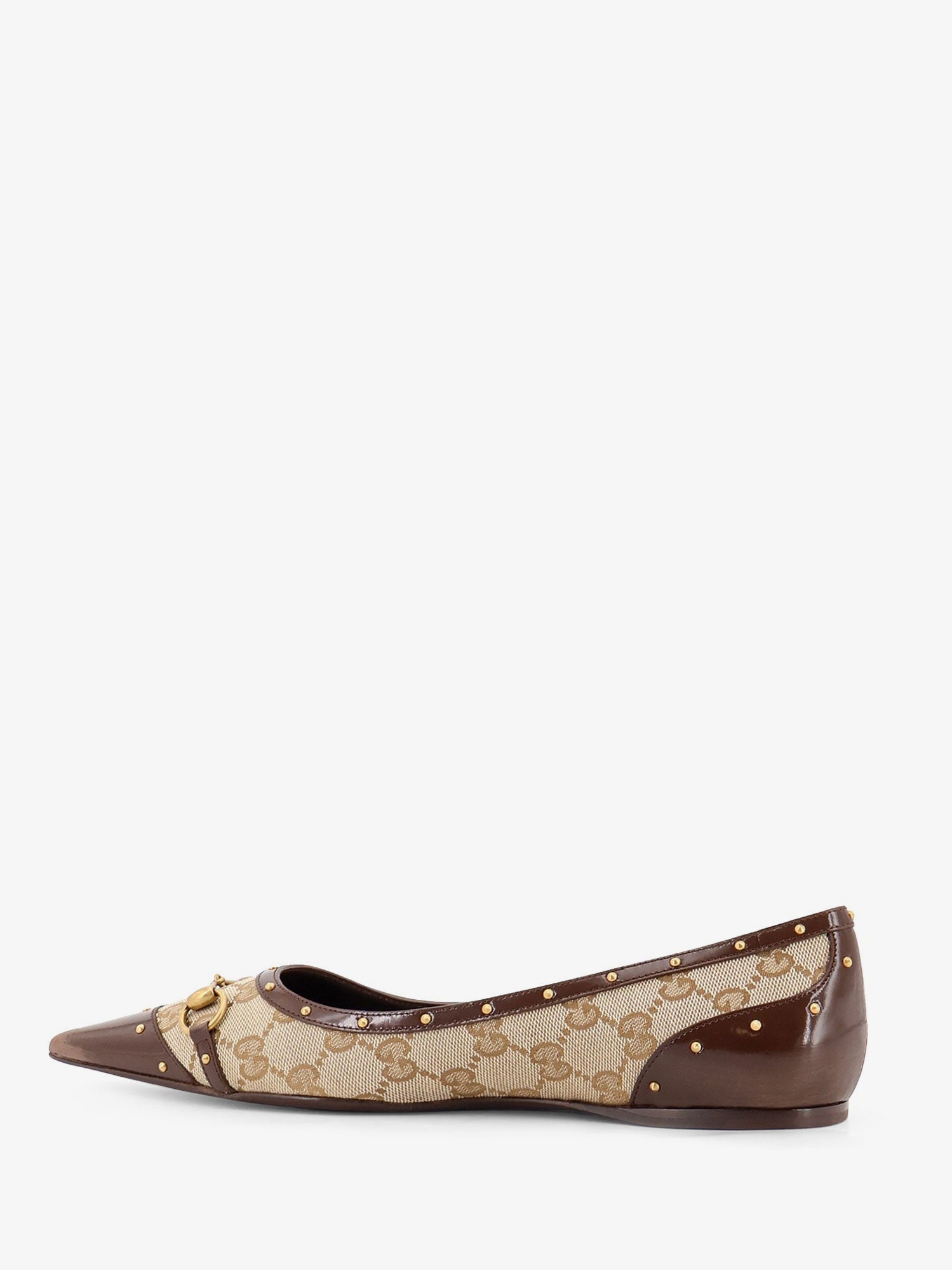 Gucci Women Savoy Gg Fabric Ballerinas With Stud Detail