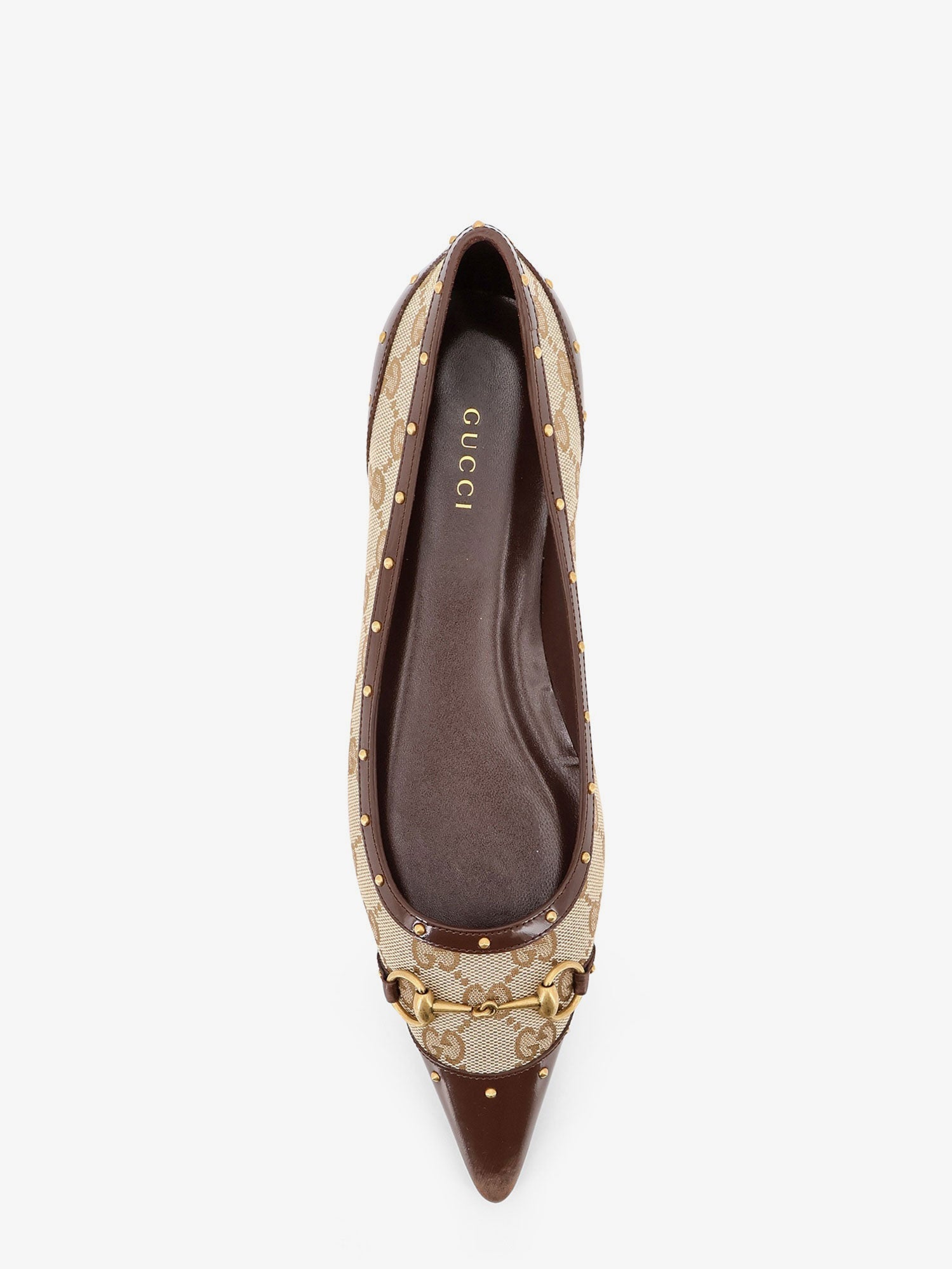 Gucci Women Savoy Gg Fabric Ballerinas With Stud Detail