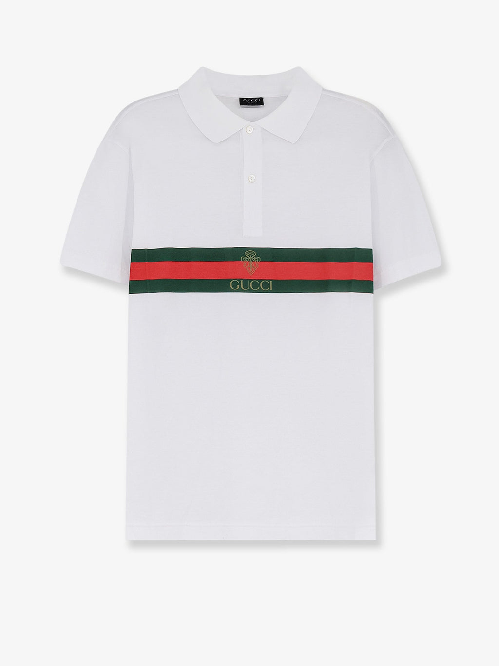 Gucci Men Cotton Polo Shirt With Web Print On The Front