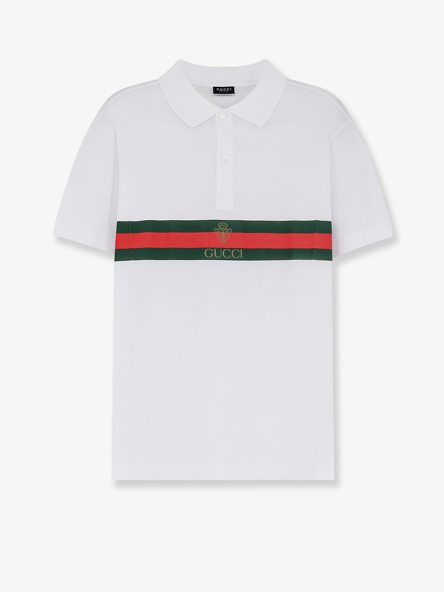 Gucci Men Cotton Polo Shirt With Web Print On The Front