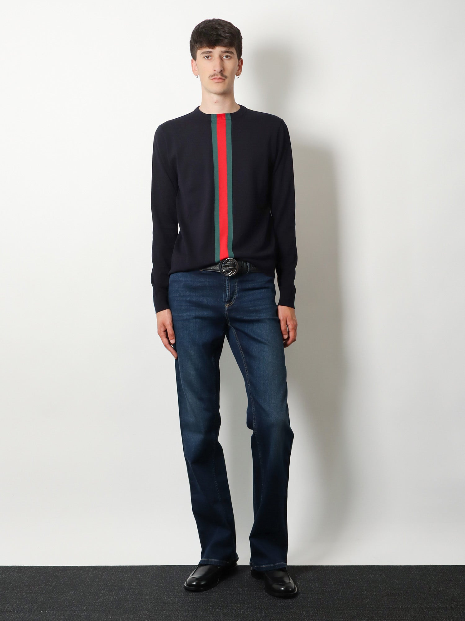 Gucci Men Blue Denim Jeans With Nastro Web Profiles