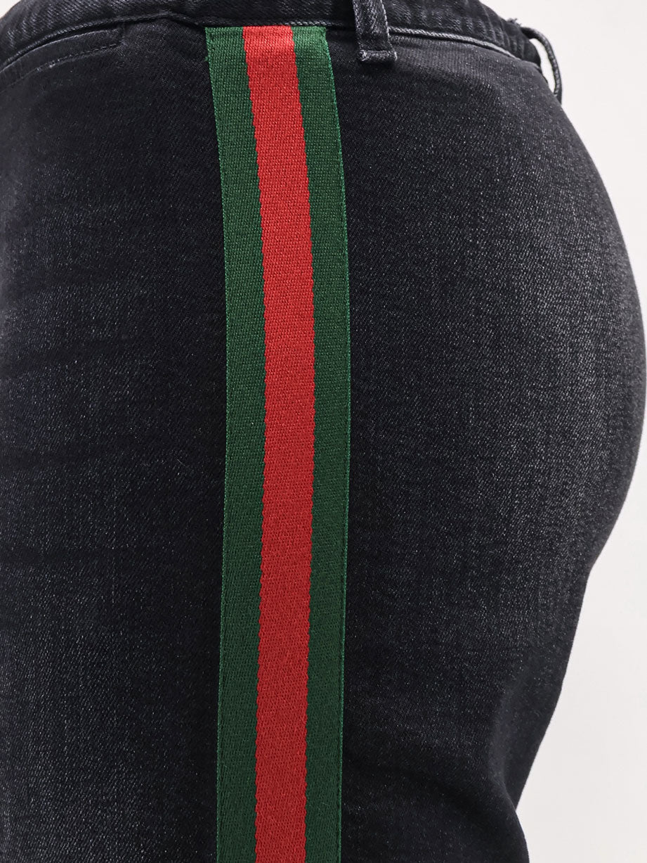 Gucci Men Blue Denim Jeans With Nastro Web Profiles