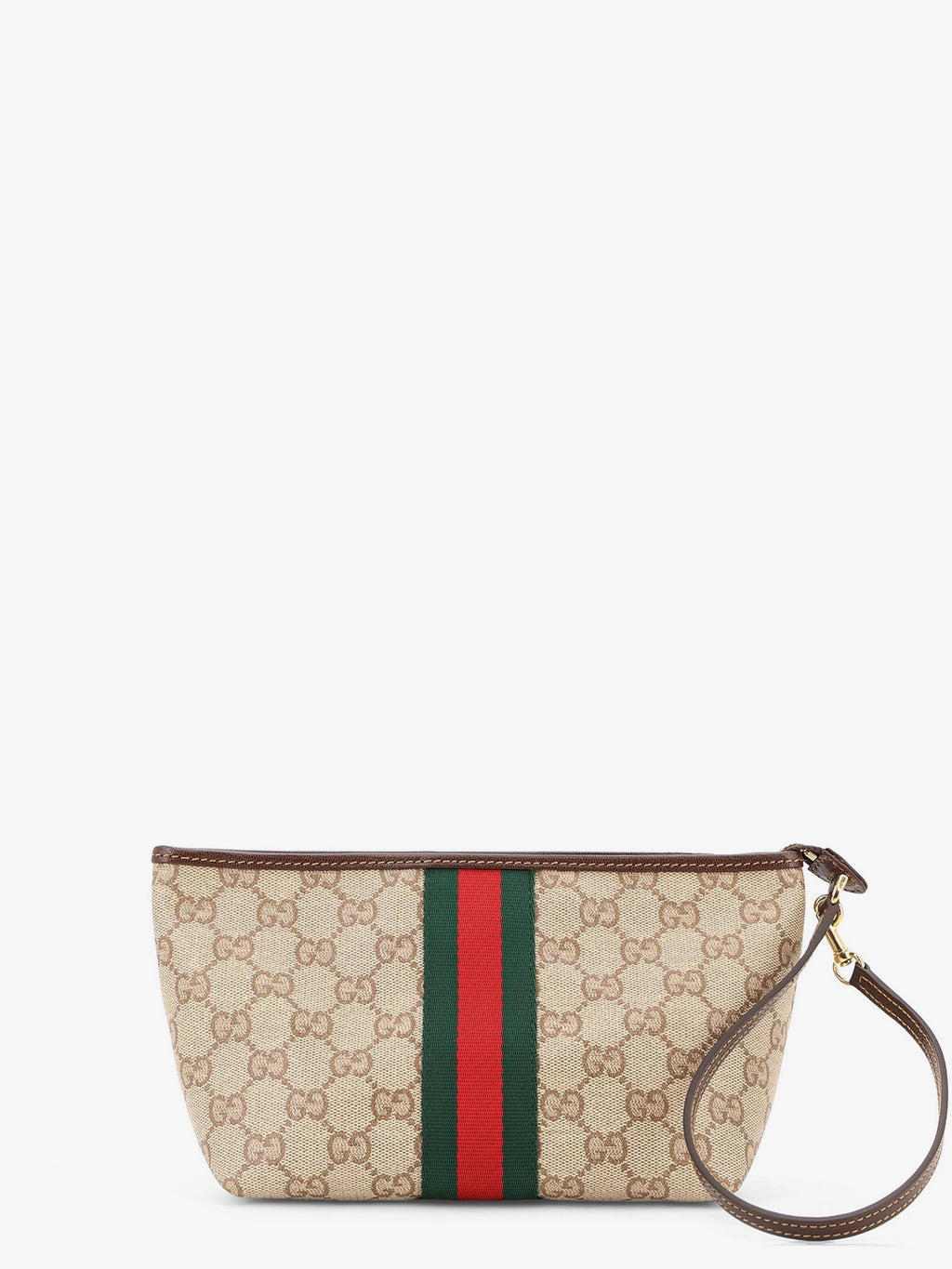 Gucci Women Gg Fabric Clutch With Nastro Web On The Front