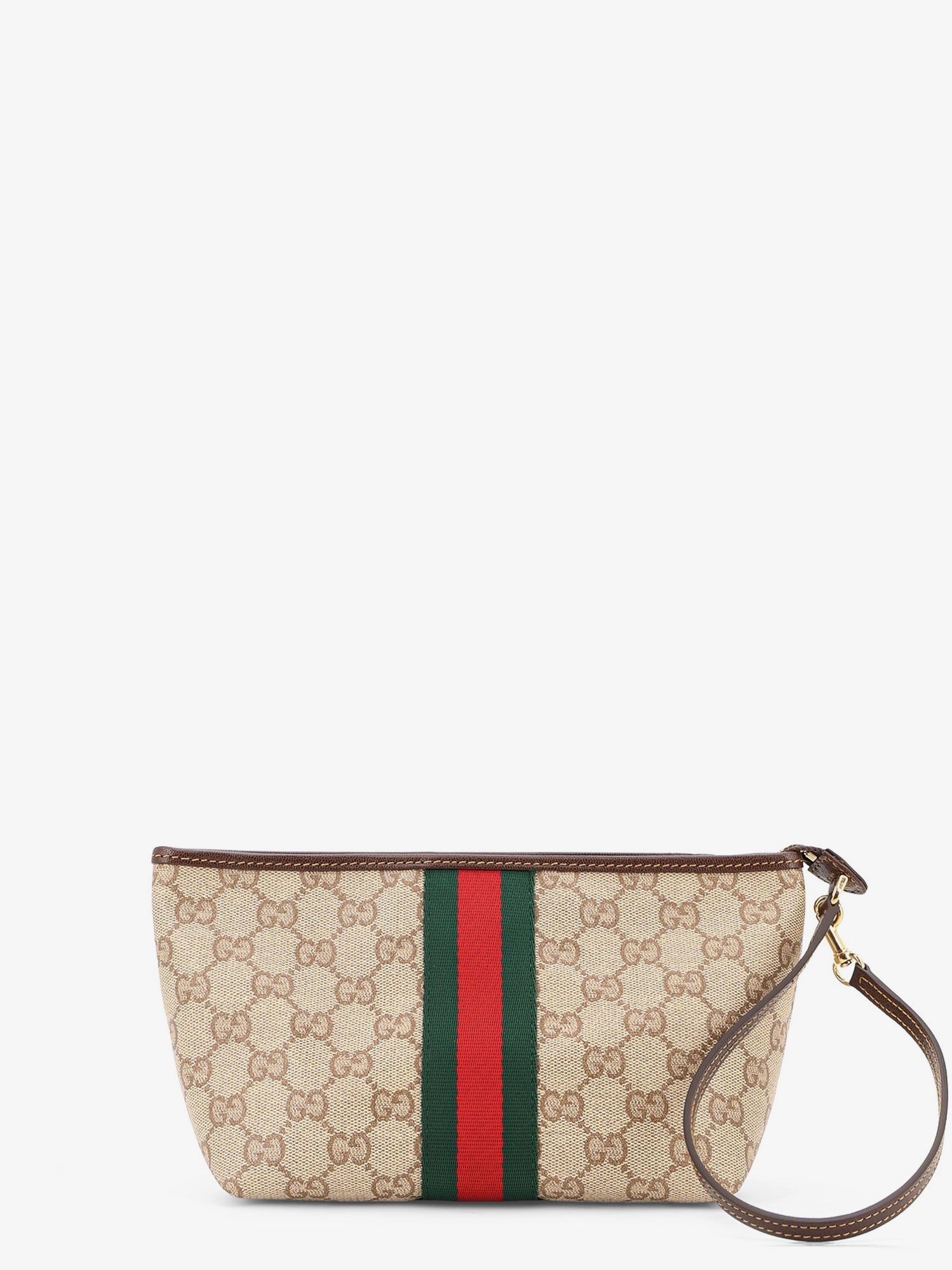 Gucci Women Gg Fabric Clutch With Nastro Web On The Front