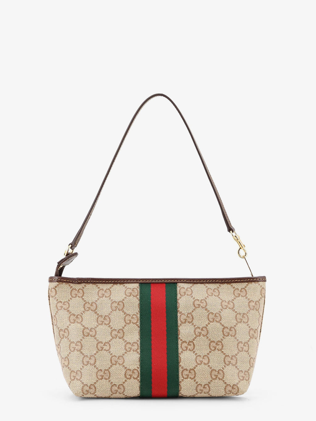 Gucci Women Gg Fabric Clutch With Nastro Web On The Front