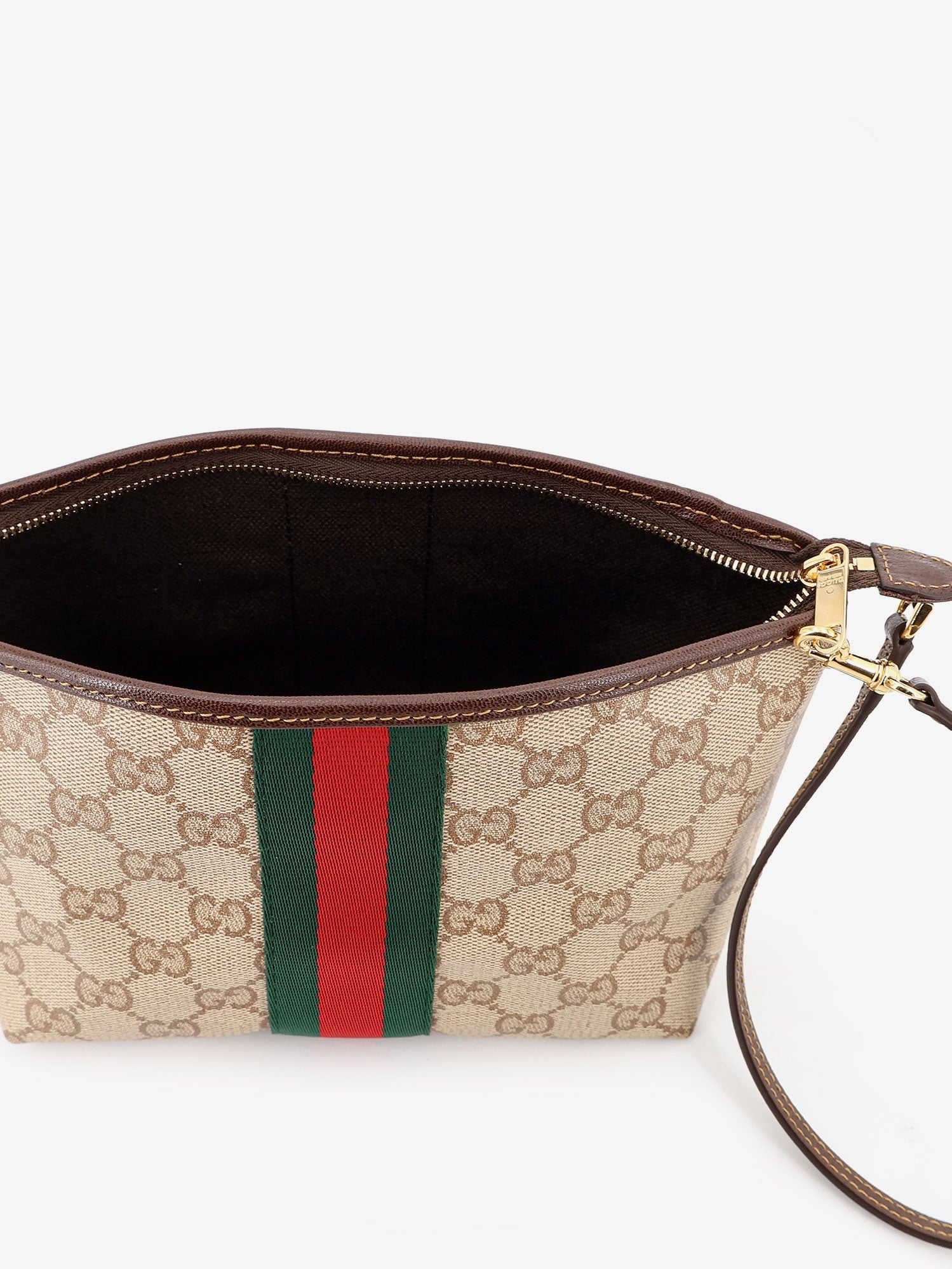 Gucci Women Gg Fabric Clutch With Nastro Web On The Front