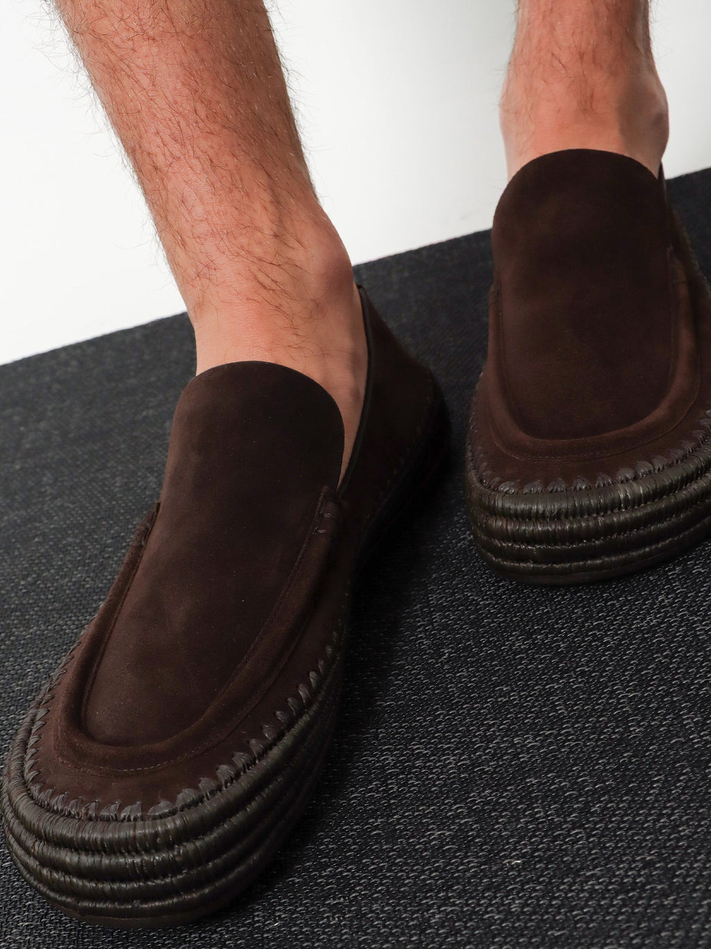 Loewe Men Rio Suede And Raffia Loafers