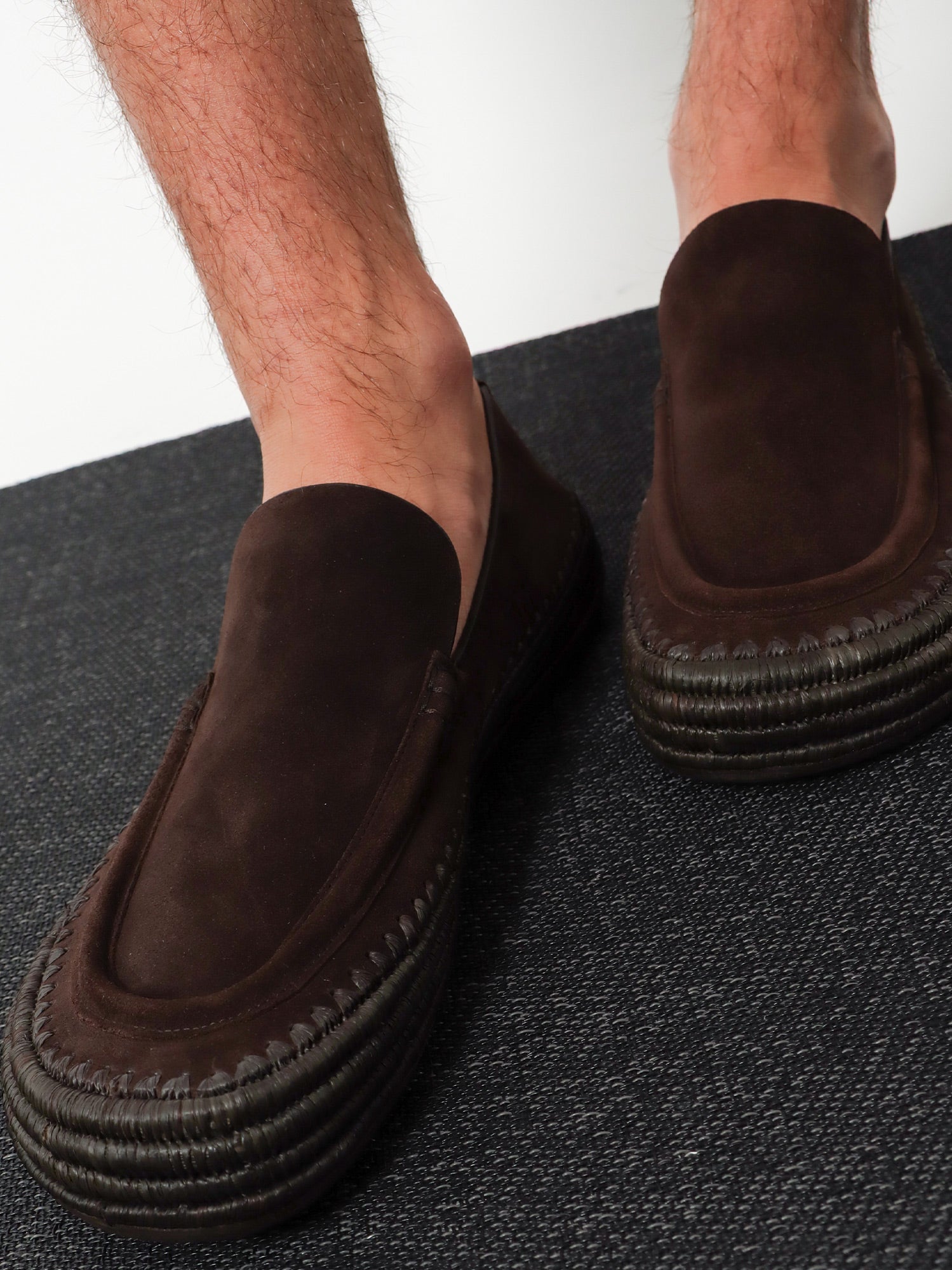 Loewe Men Rio Suede And Raffia Loafers