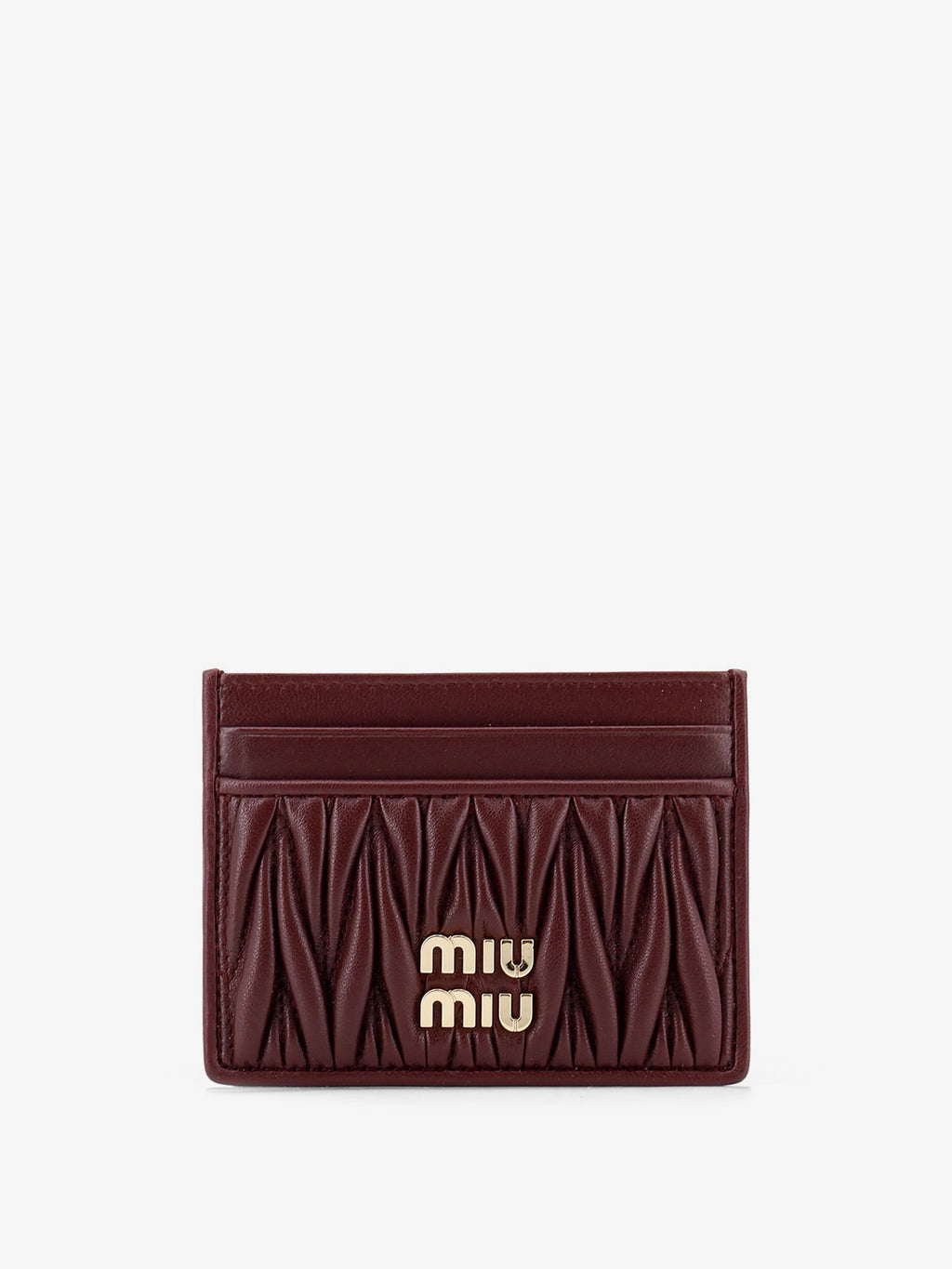 Miu Miu Women Matelasse Leather Card Holder With Metal Lettering Logo