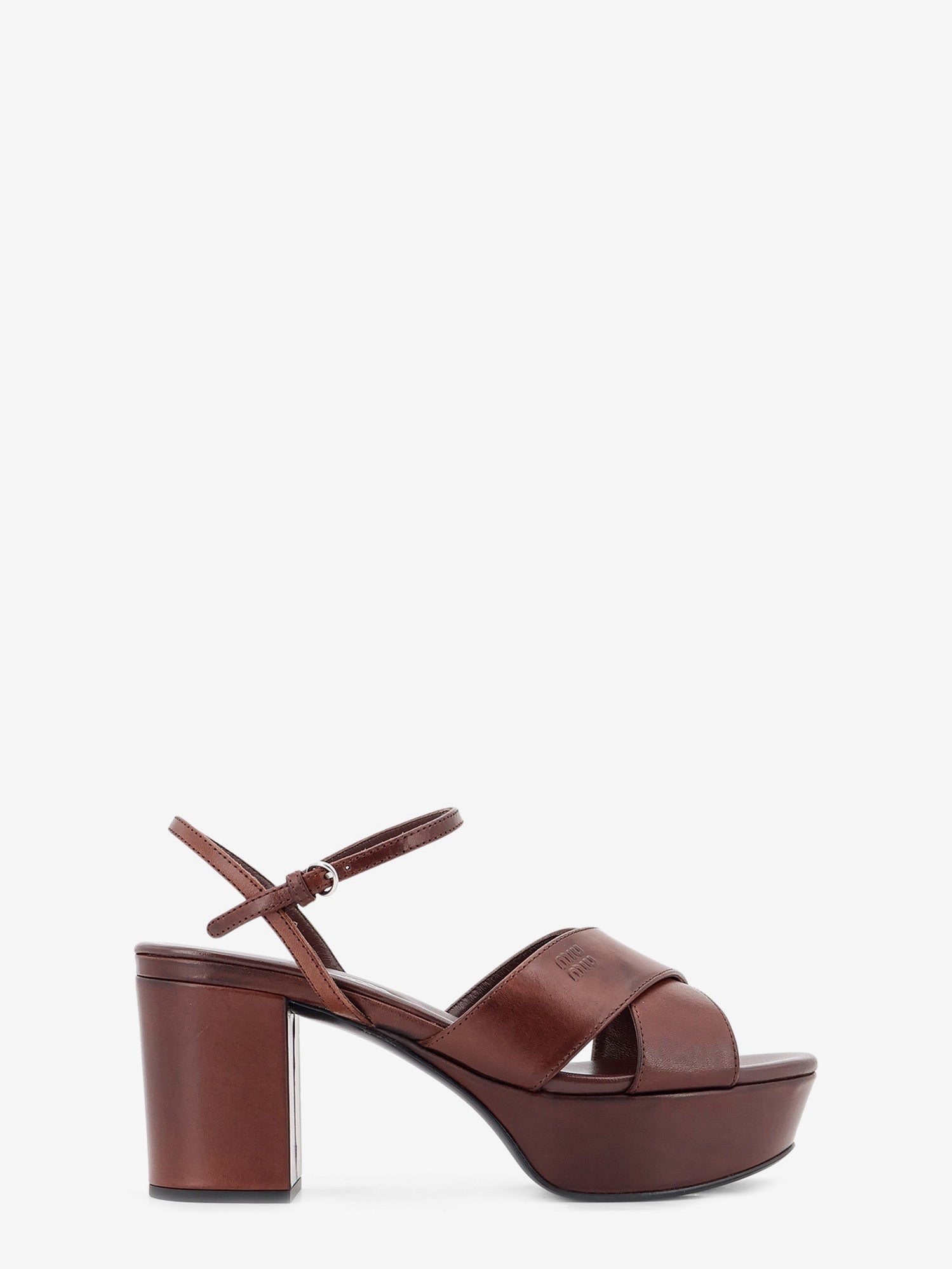 Miu Miu Women Leather Heeled Sandals With Engraved Logo On The Side