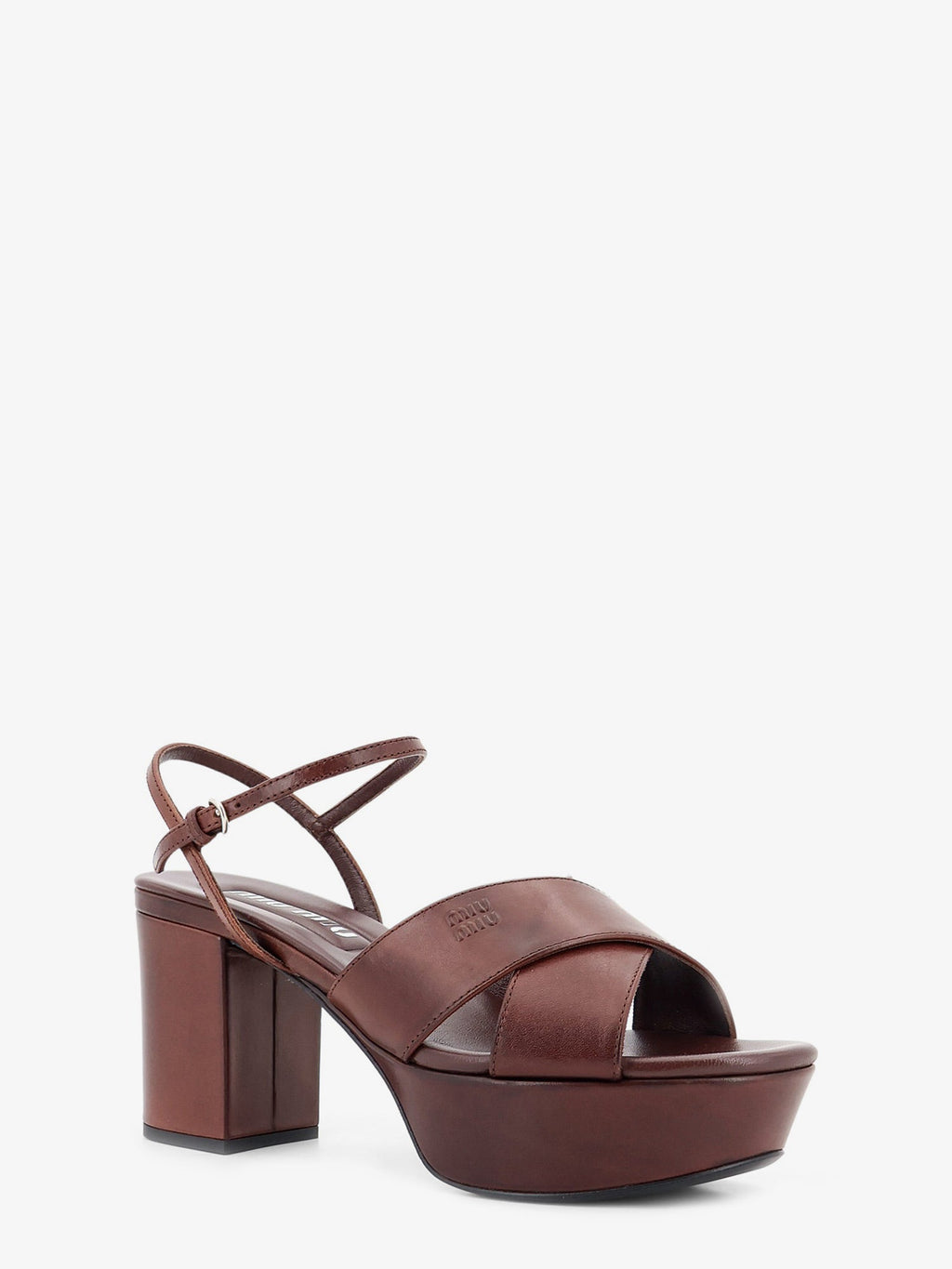 Miu Miu Women Leather Heeled Sandals With Engraved Logo On The Side
