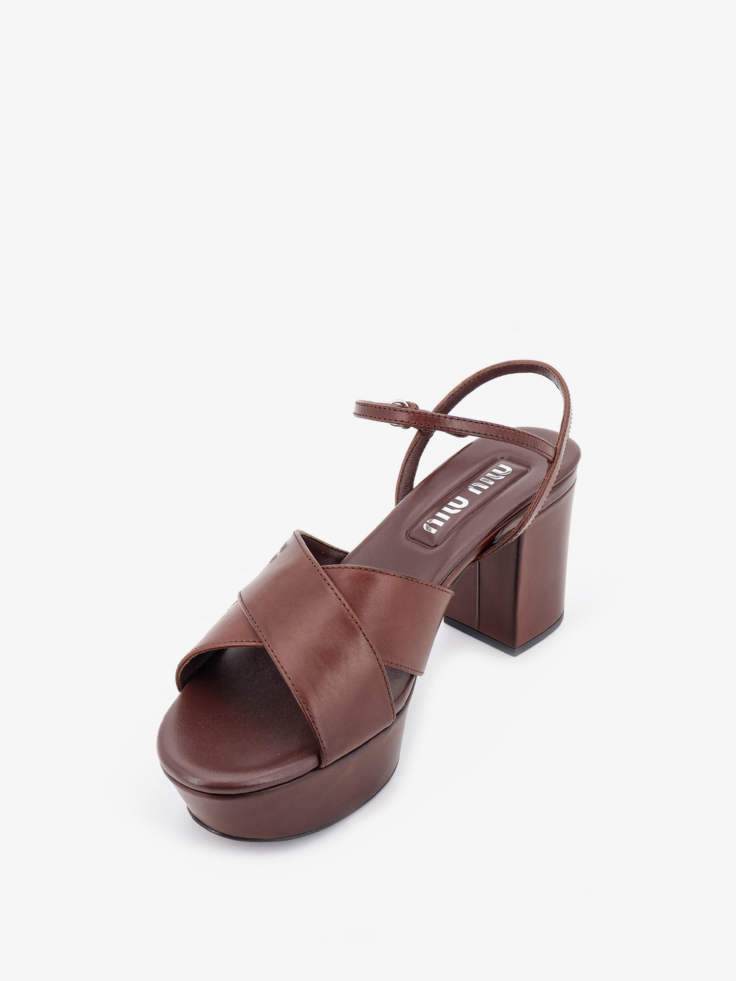 Miu Miu Women Leather Heeled Sandals With Engraved Logo On The Side
