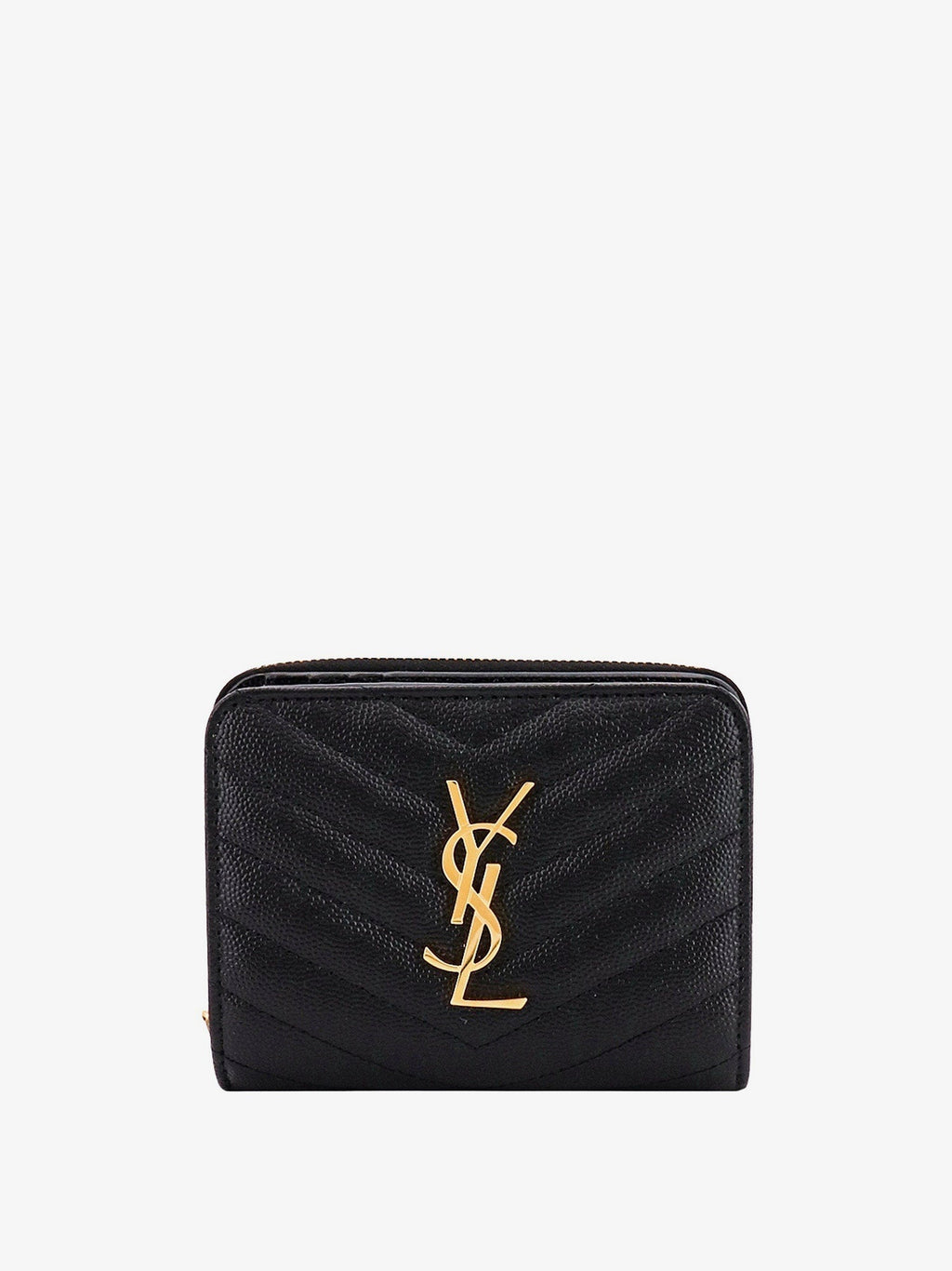 Saint Laurent Women Quilted Leather Wallet With Metal Cassandre Logo