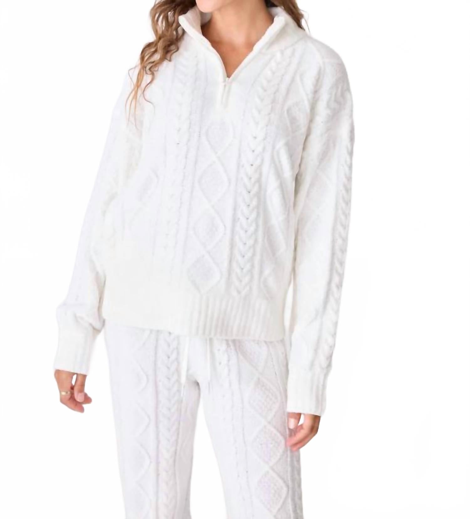 Chenille Cozy Cable Quarter Zip Sweater In Ivory