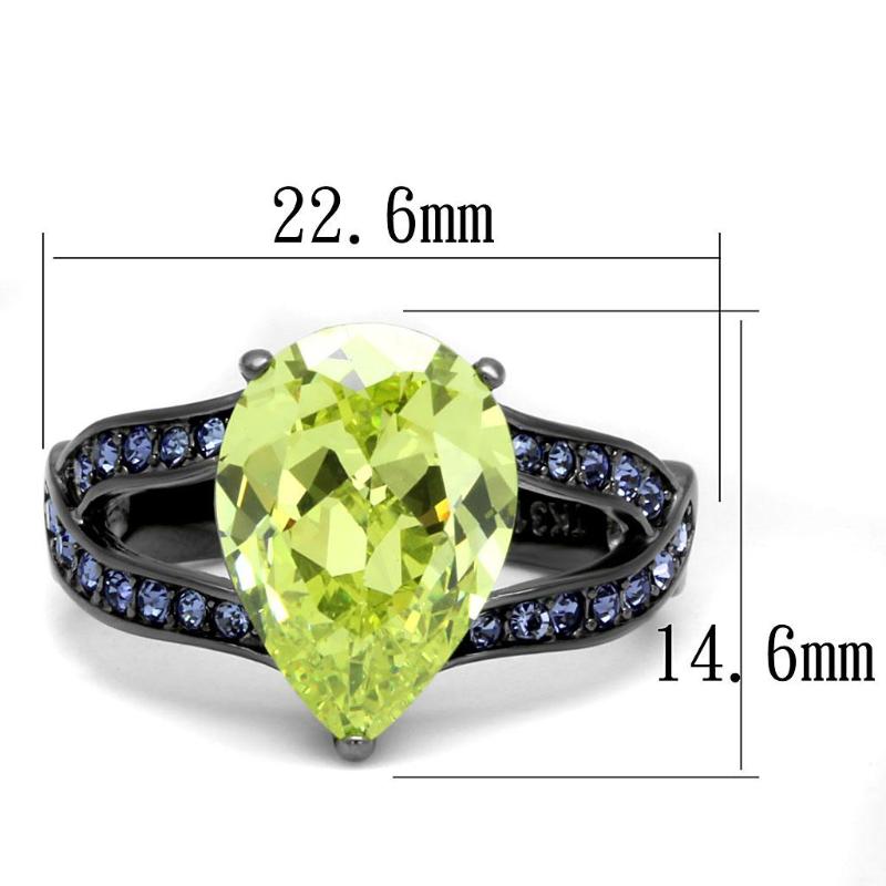 IP Light Black Stainless Steel Ring with AAA Grade CZ in Apple Green color