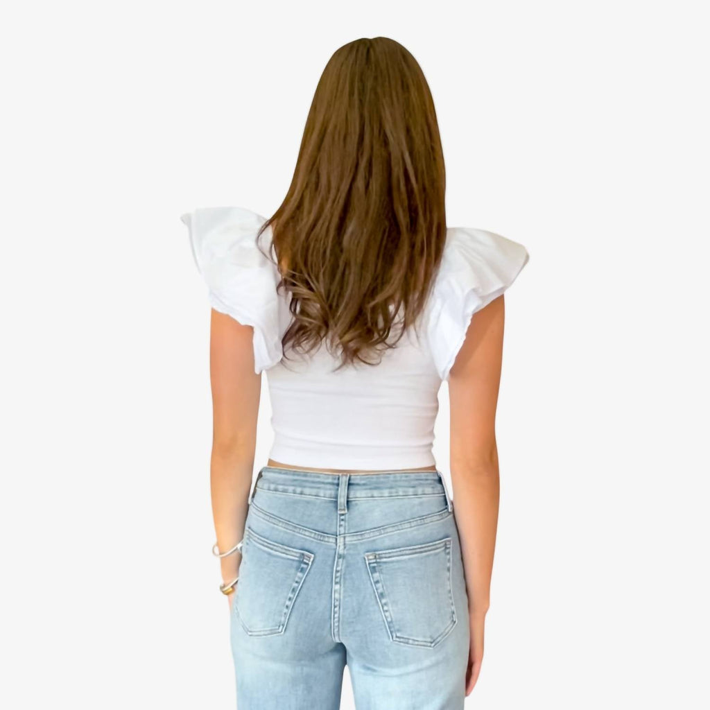 Flutter Sleeve Cropped Top In White