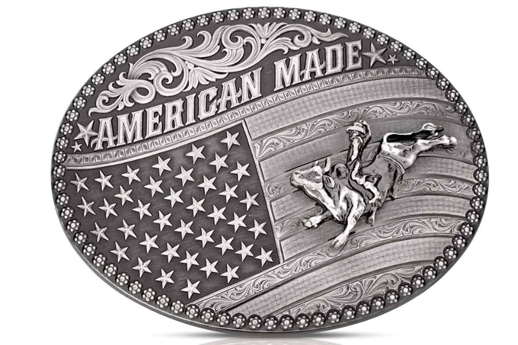 American Made Bull Rider Belt Buckle In Antique Silver