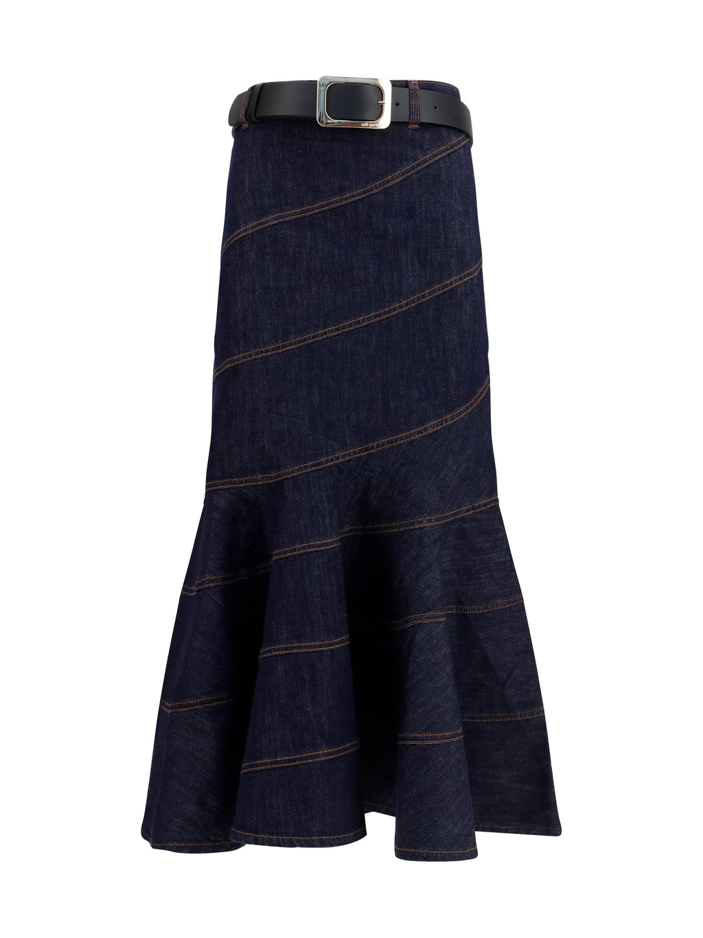 Self-Portrait Women Denim Midi Skirt With Belt