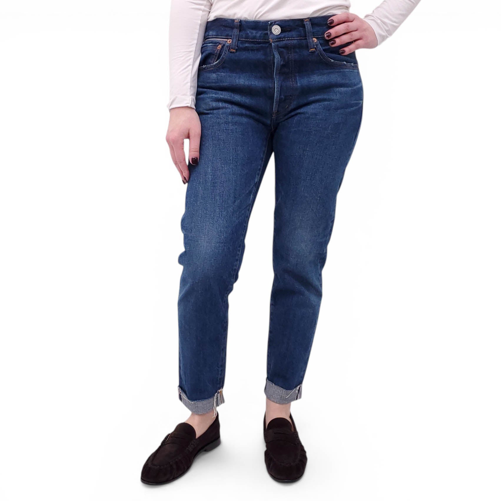 MOUSSY DARK BLUE SKINNY JEANS WITH CUFFS - SIZE 27
