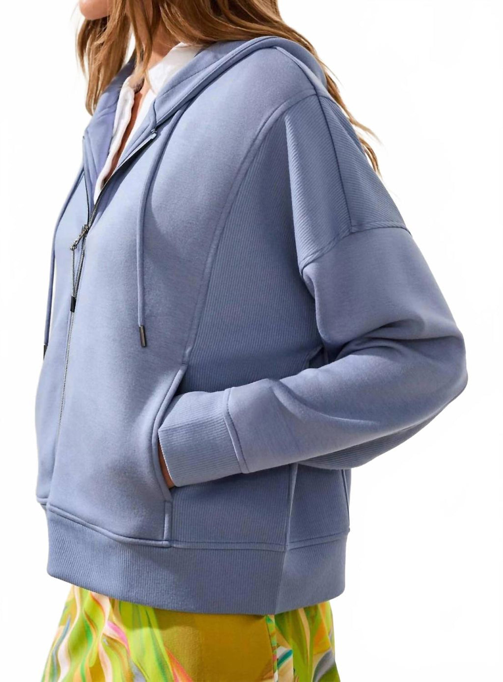 Long Sleeve Hooded Cardigan In Dust Blue