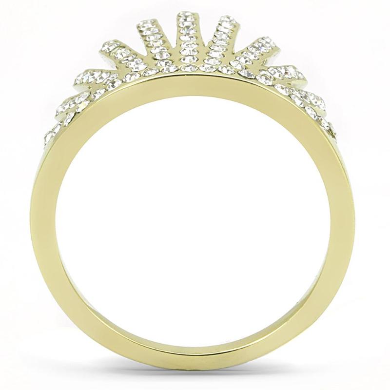 IP Gold(Ion Plating) Stainless Steel Ring with Top Grade Crystal in Clear