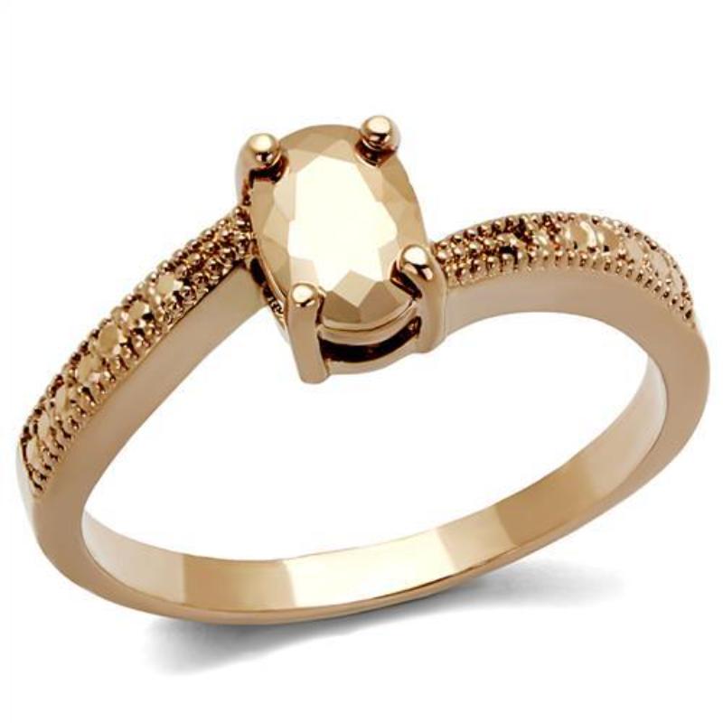 IP Rose Gold(Ion Plating) Brass Ring with AAA Grade CZ in Metallic Light Gold