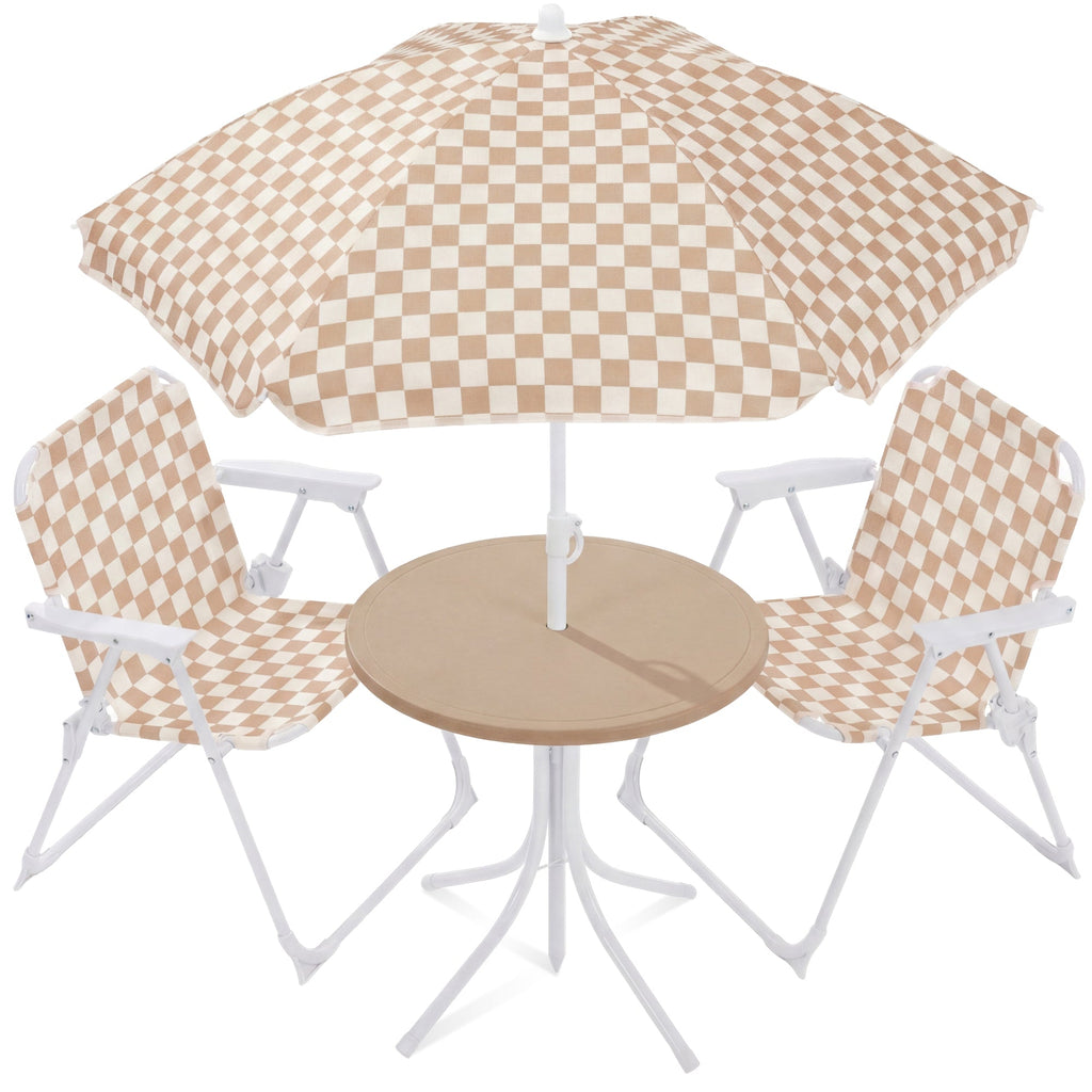 Best Choice Products Kids Outdoor Table and Chair Set with Umbrella, 3-Piece Foldable Toddler Picnic Set Ages 2-5