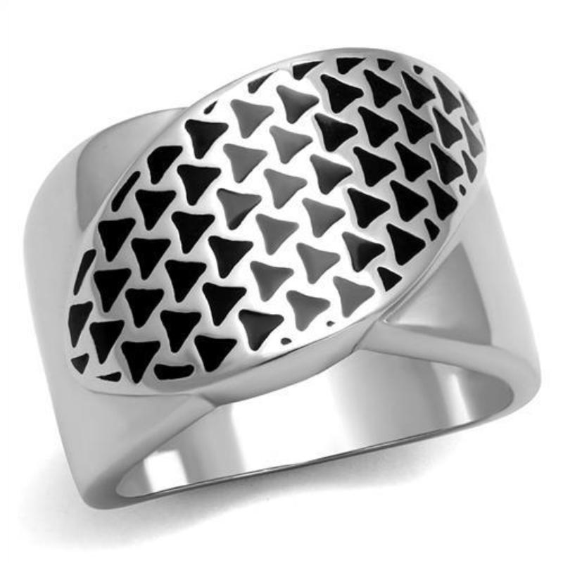 High polished (no plating) Stainless Steel Ring with Epoxy in Jet