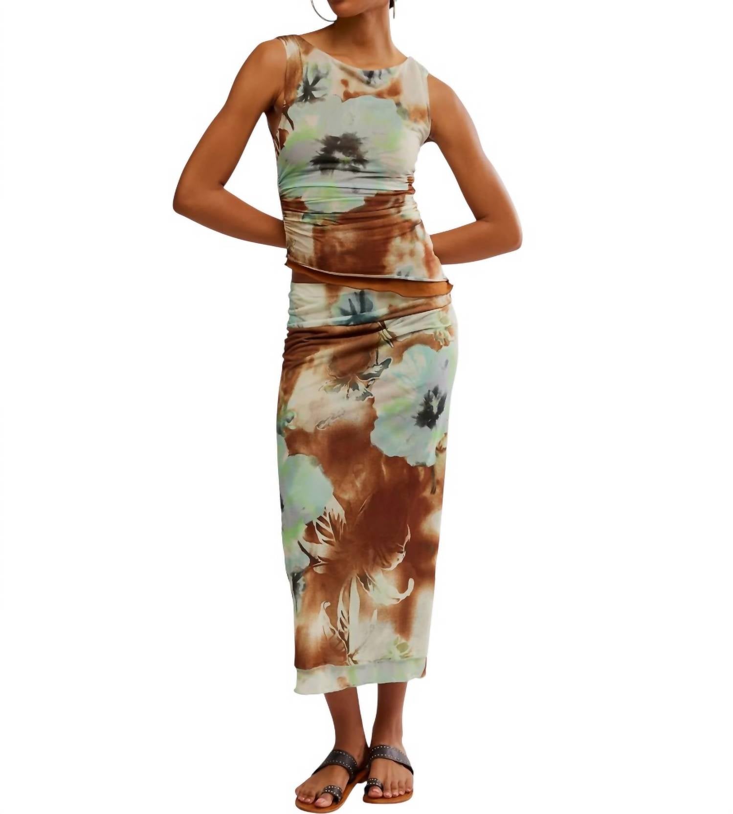 Sunset Mesh Maxi Skirt In Moss-Combo Boardwalk