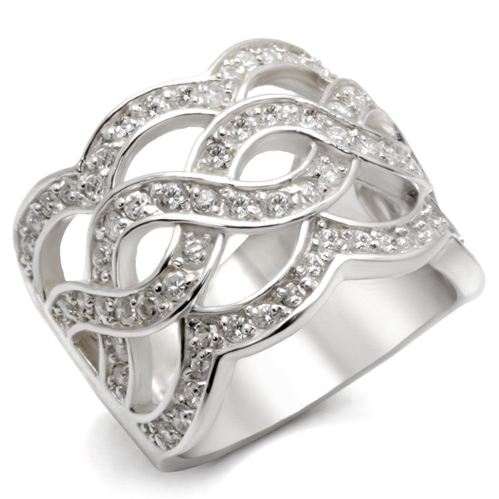 Rhodium 925 Sterling Silver Ring with AAA Grade CZ in Clear