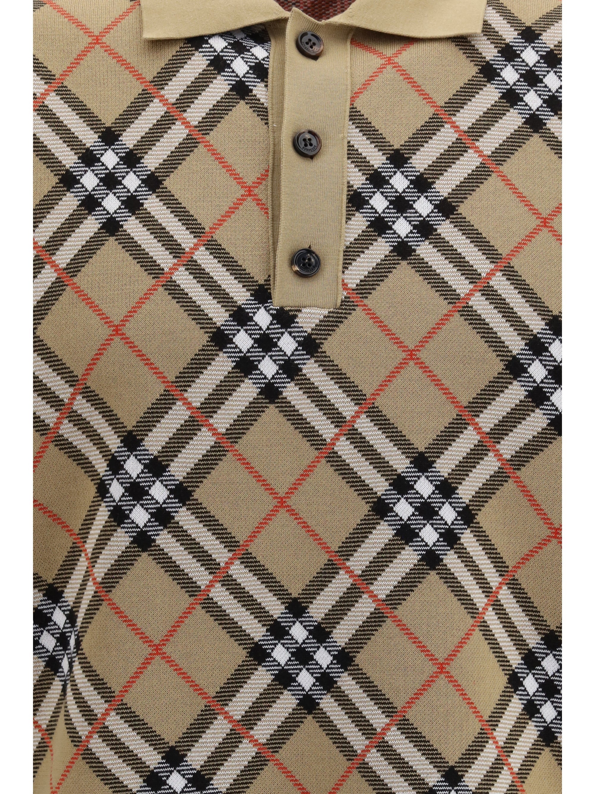 Burberry Men Check Cotton Blend Polo Shirt