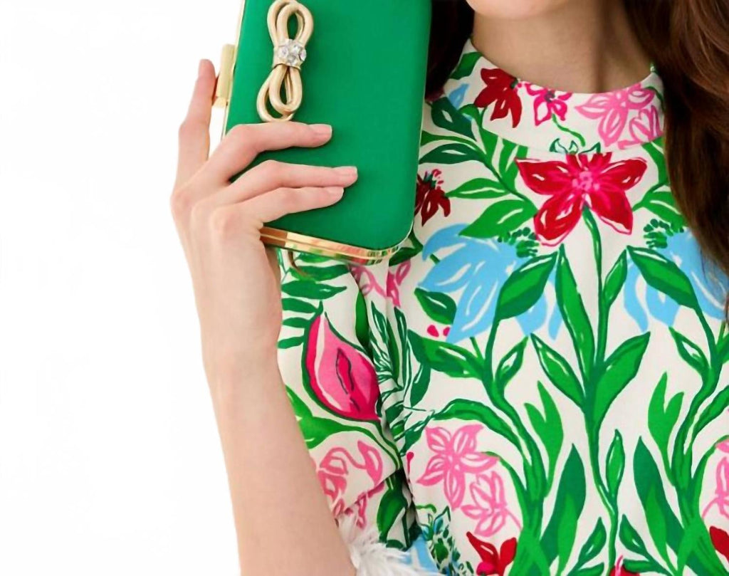 Jessy Bow Hard Clutch In Bamboo Green