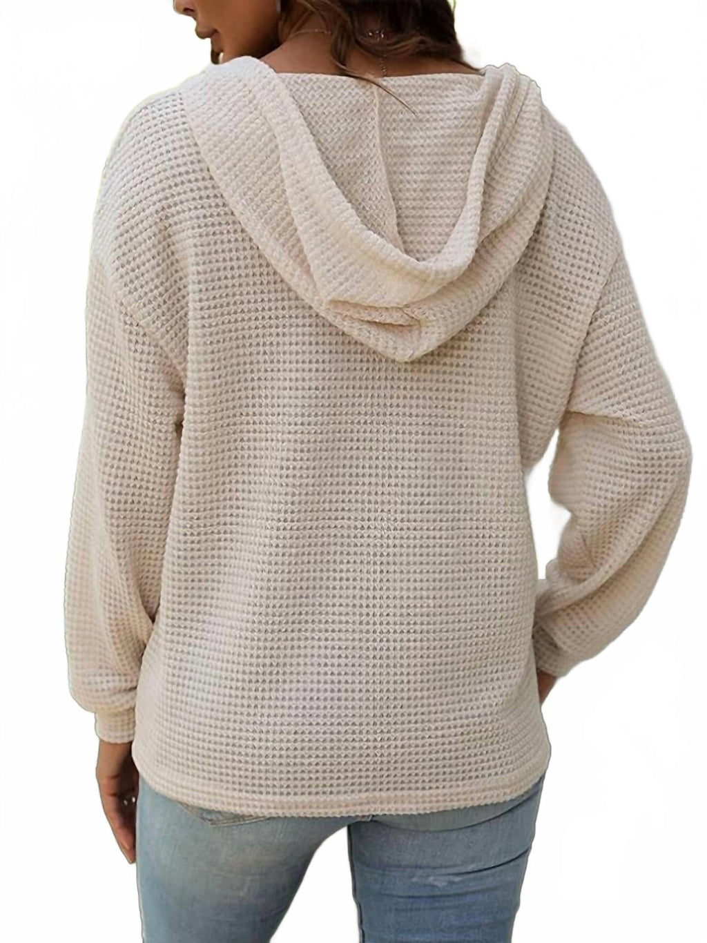 Waffle Button-Up Hoodie Pullover In Apricot
