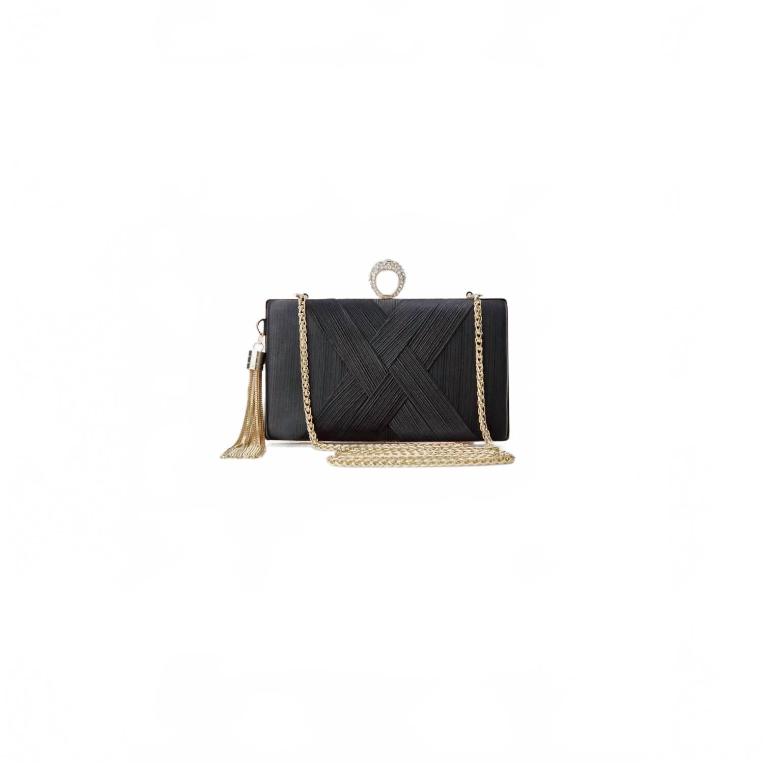 Women's Vintage Tassel Rhinestone Ring Clutch In Black
