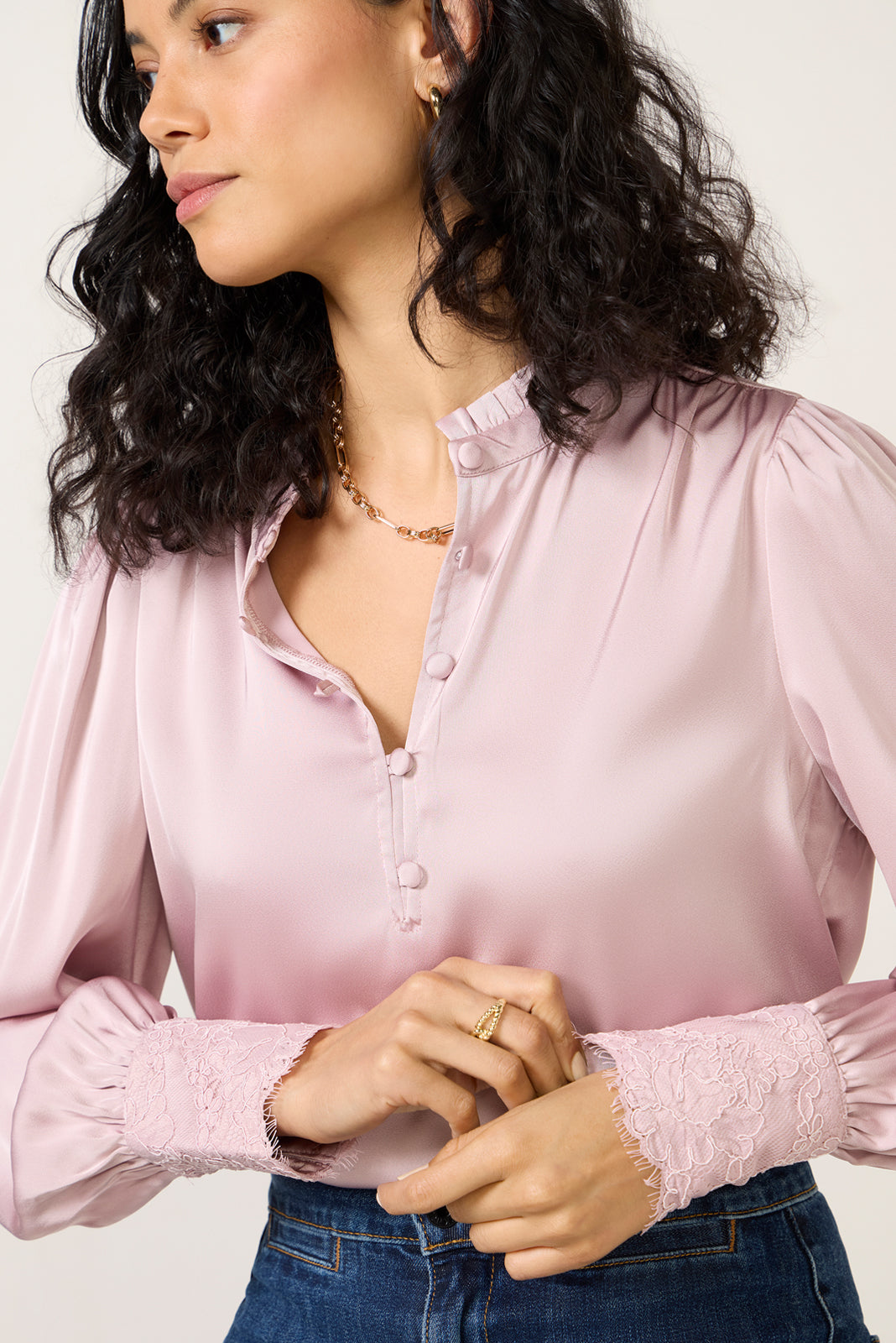 Women's Kennedy Lace Cuff Satin Top
