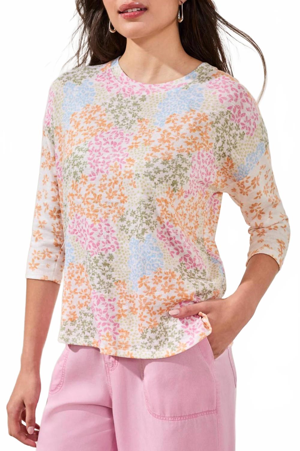 Quarter Sleeve Crew Neck Top In Daffodil