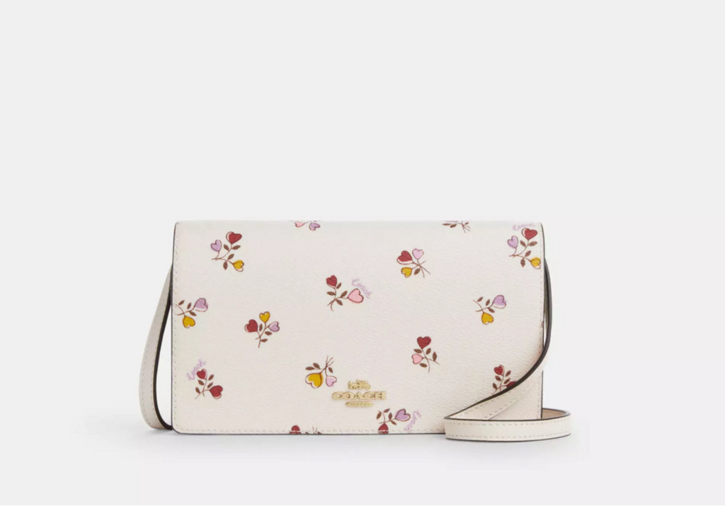 NWT Coach Anna Foldover Clutch/ Crossbody Bag With Heart Print