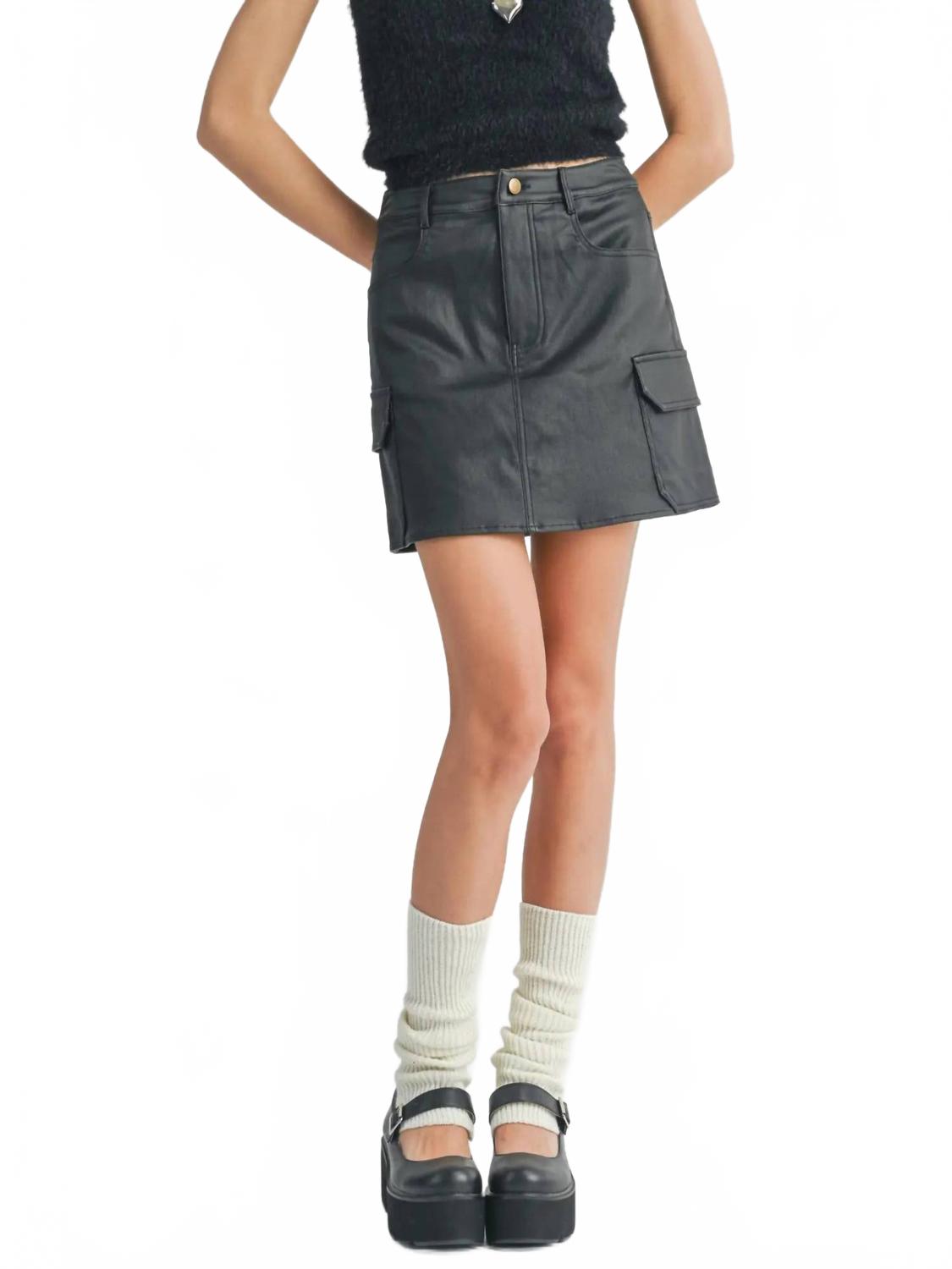 Women's Girl On Top Coated Mini Skirt In Black