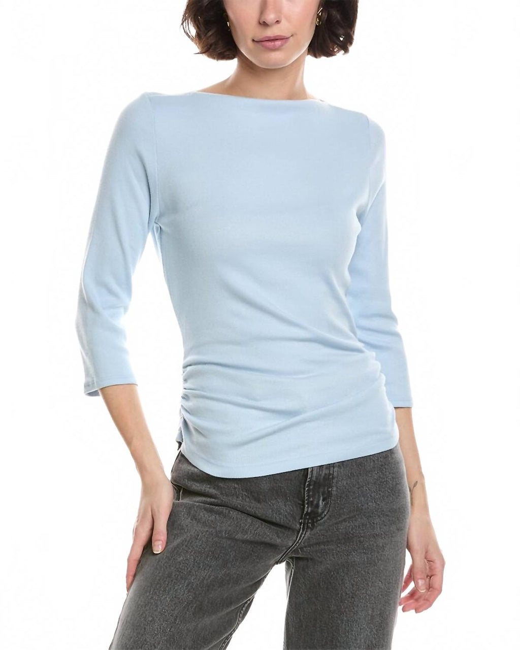 Asha Quarter Sleeve Straight Neck Top In Ocean